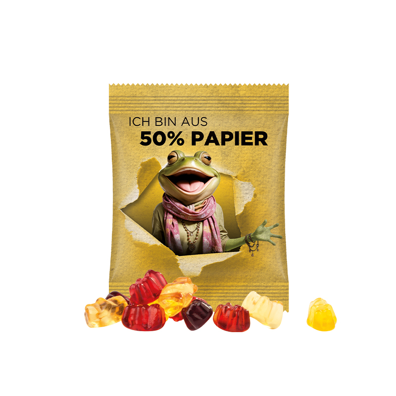 Minitüte 10 g Papierfolie weiß Trolli Fruchtgummibären 30% Fruchtsaftqualität Minitüte 10 g Papierfolie weiß Trolli Fruchtgummibären 30% Fruchtsaftqualität