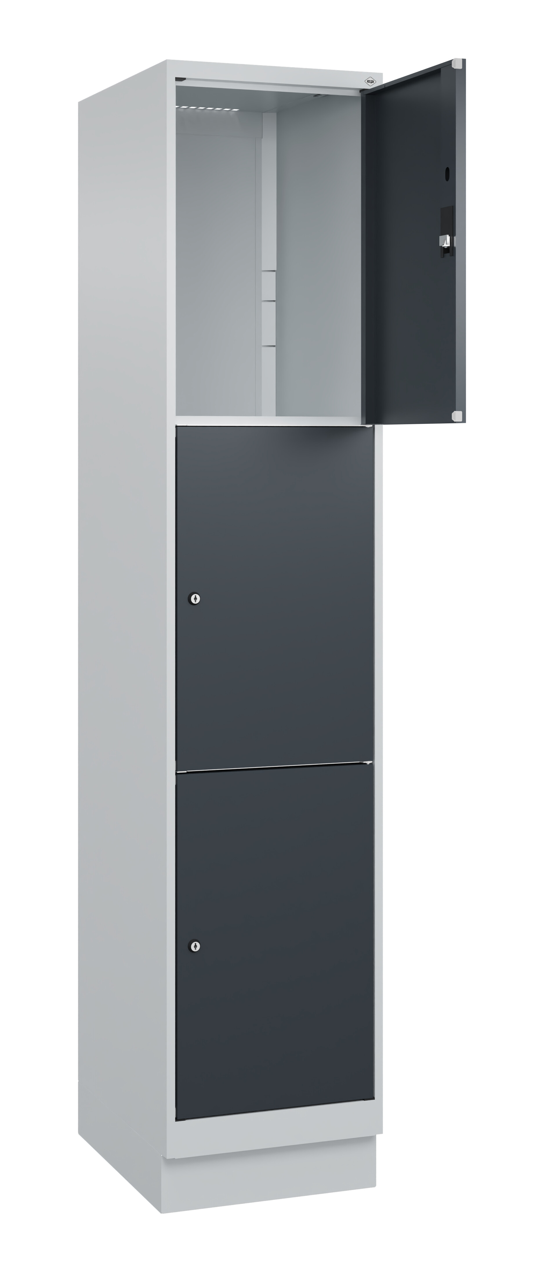Schließfachschrank Classic Plus, Sockel, 3 Fächer, 1950x400x500mm