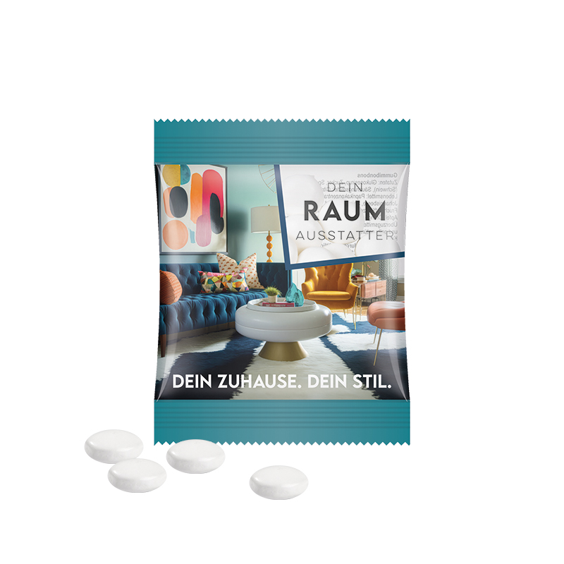 Minitüte 8 g Folie weiß mit ca. 50% Papieranteil Mentos Kaudragee Mint Minitüte 8 g Folie weiß mit ca. 50% Papieranteil Mentos Kaudragee Mint