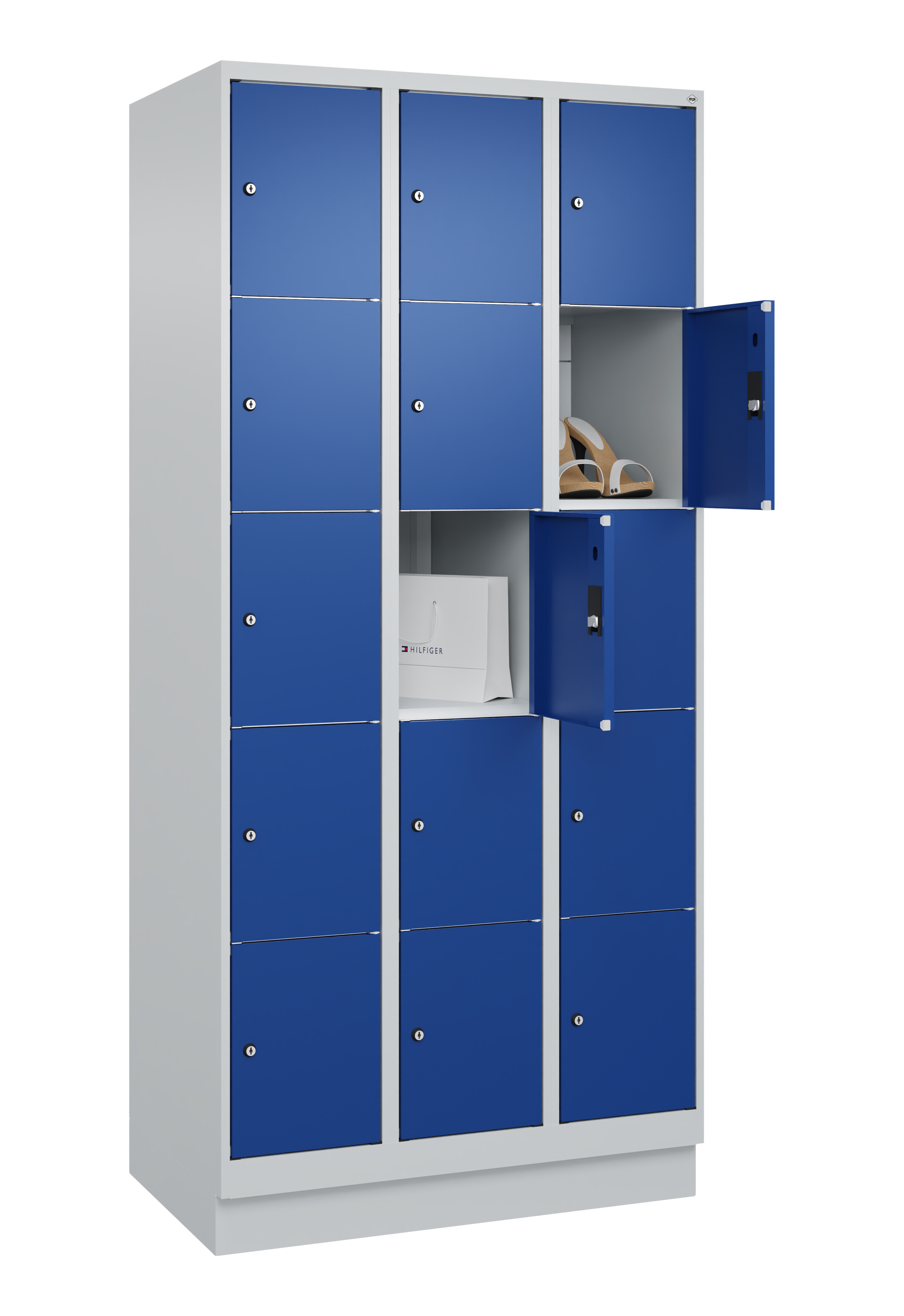 Schließfachschrank Classic Plus, Sockel, 15 Fächer, 1950x900x500mm