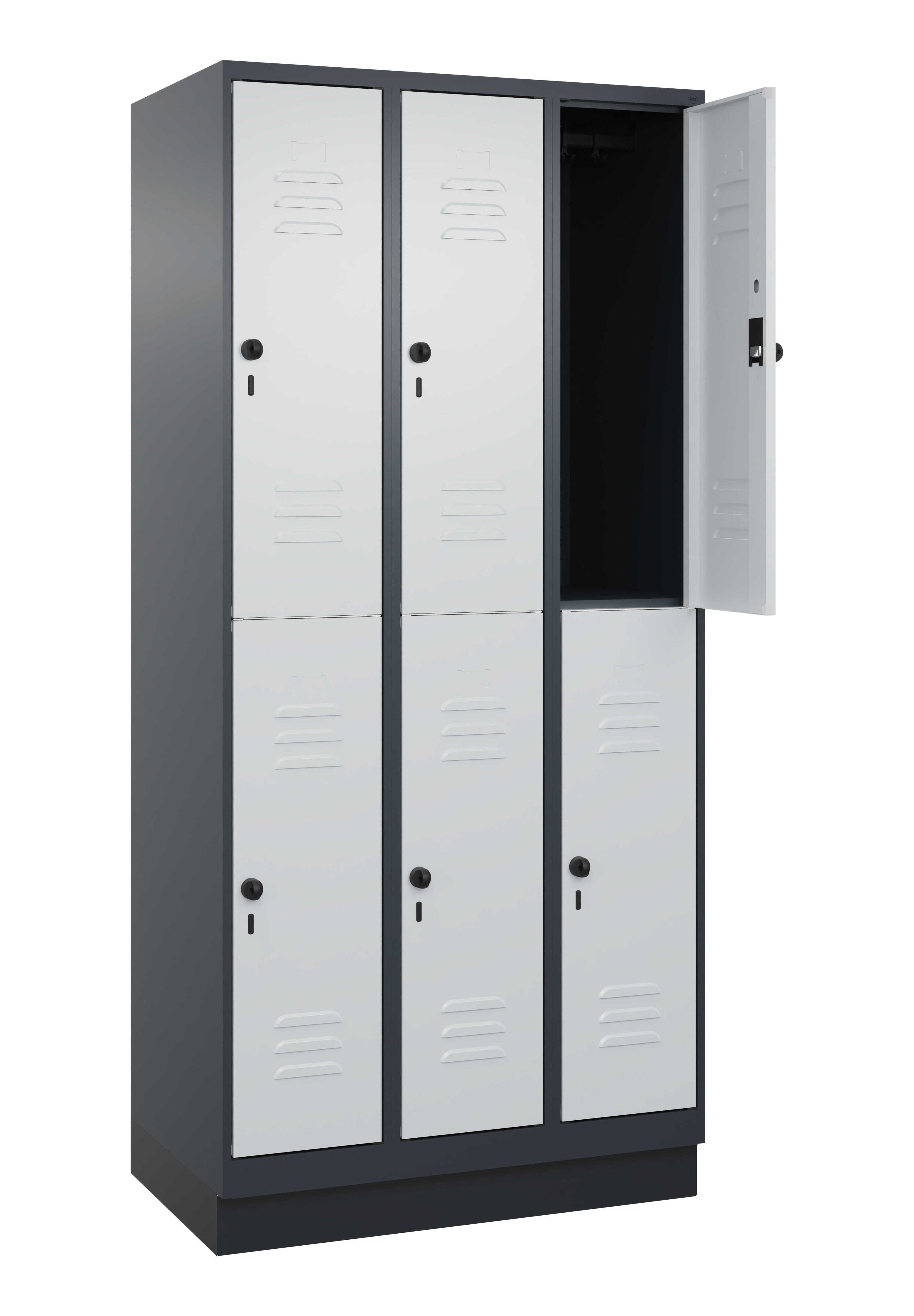 Doppelstock-Spind Classic Plus, Sockel, 6 Fächer, 1950x900x500mm Doppelstock-Spind Classic Plus, Sockel, 6 Fächer, 1950x900x500mm