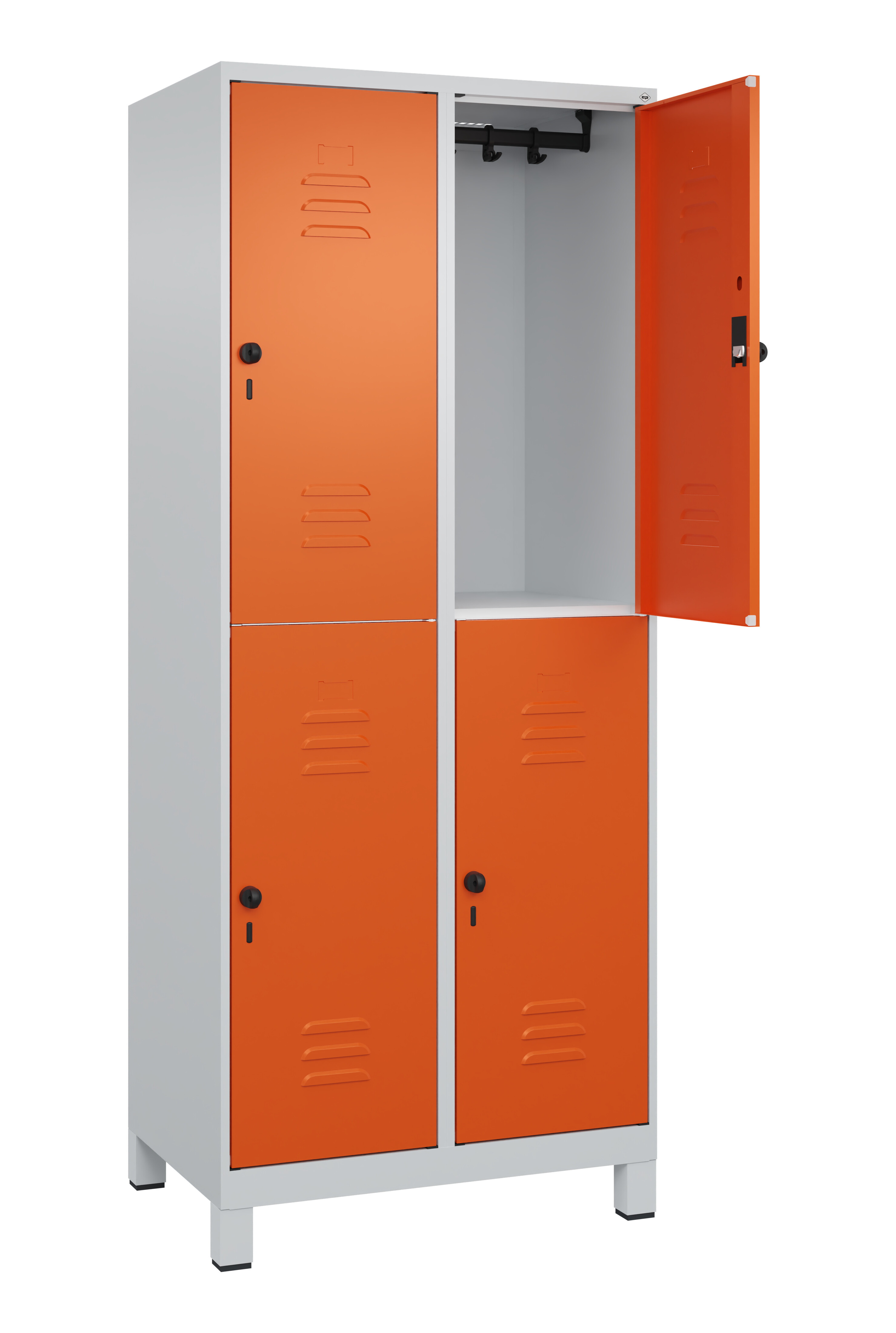 Doppelstock-Spind Classic Plus, Füße, 4 Fächer, 2080x800x500mm Doppelstock-Spind Classic Plus, Füße, 4 Fächer, 2080x800x500mm