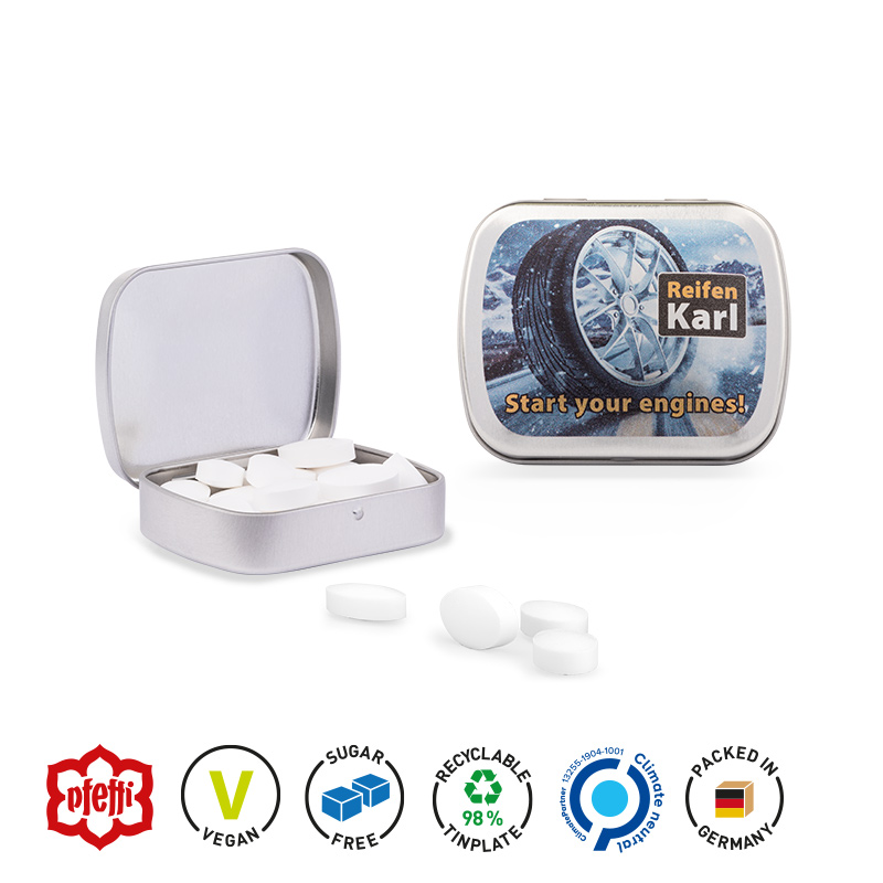 Klappdose silber-blank Pfeffi zuckerfreien Pfefferminzpastillen Klappdose silber-blank Pfeffi zuckerfreien Pfefferminzpastillen