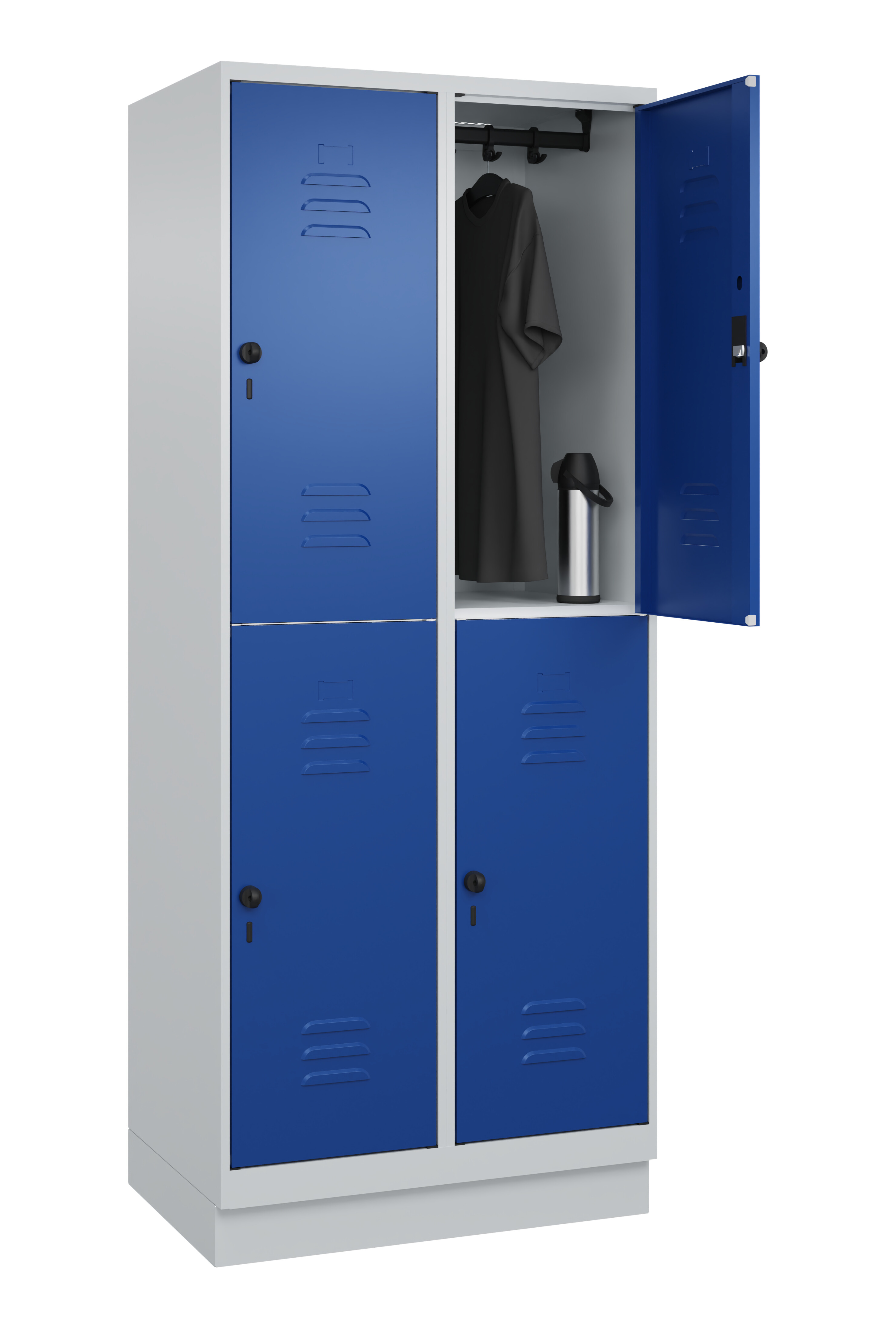 Doppelstock-Spind Classic Plus, Sockel, 4 Fächer, 2080x800x500mm Doppelstock-Spind Classic Plus, Sockel, 4 Fächer, 2080x800x500mm