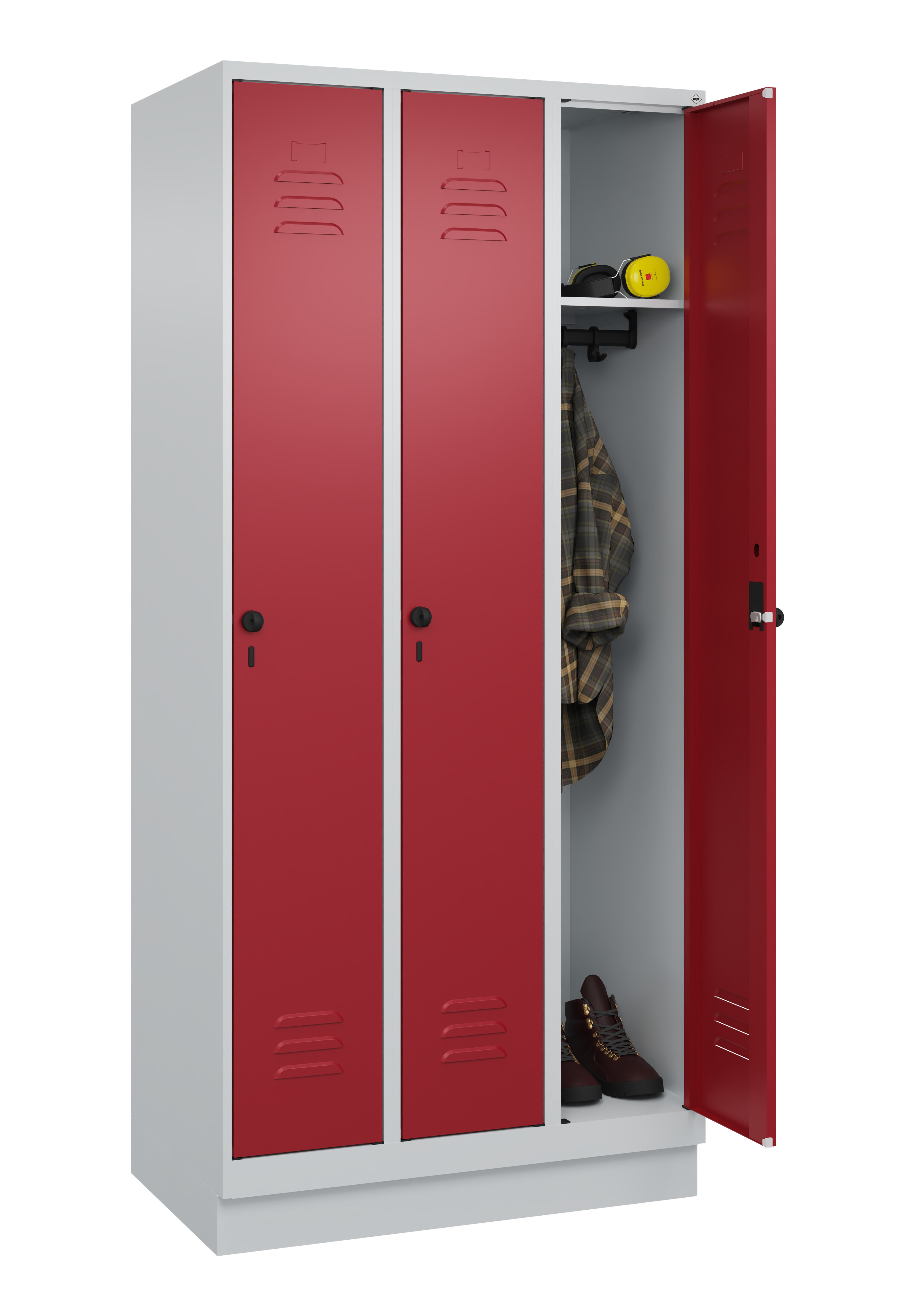 Spind Classic Plus, Sockel, 3 Abteile, 1950x900x500mm