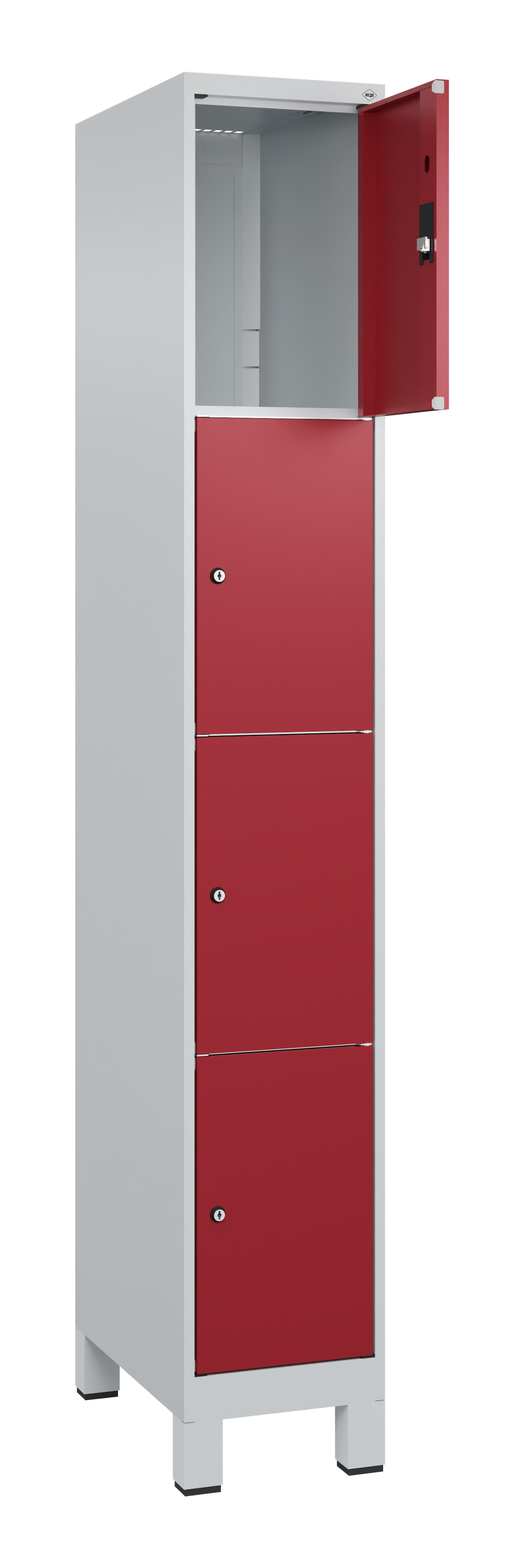 Schließfachschrank Classic Plus, Füße, 4 Fächer, 1950x300x500mm