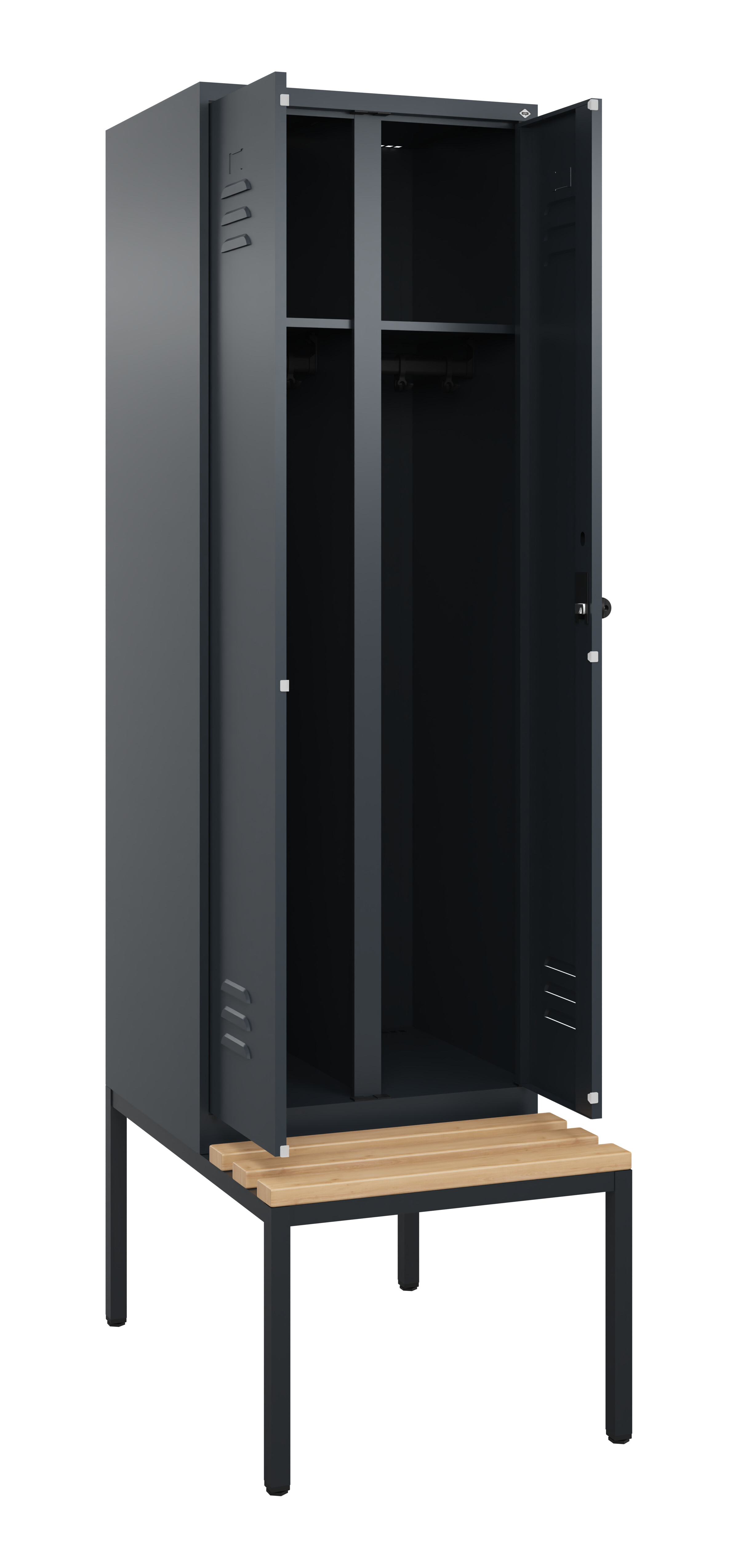 Schwarz-Weiß-Spind Classic Plus, Bank, 2 Abteile, 2120x600x815mm