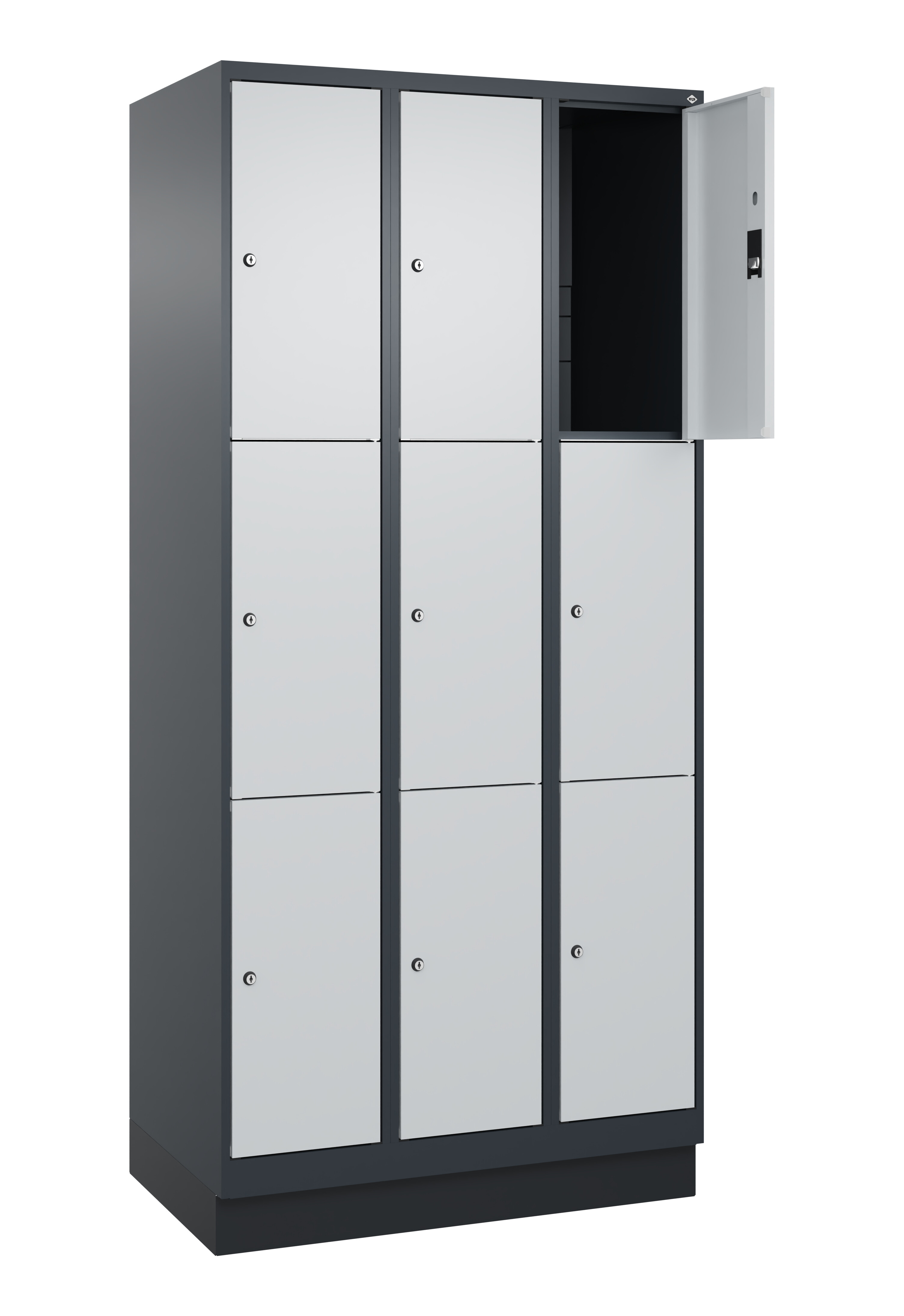 Schließfachschrank Classic Plus, Sockel, 9 Fächer, 1950x900x500mm Schließfachschrank Classic Plus, Sockel, 9 Fächer, 1950x900x500mm