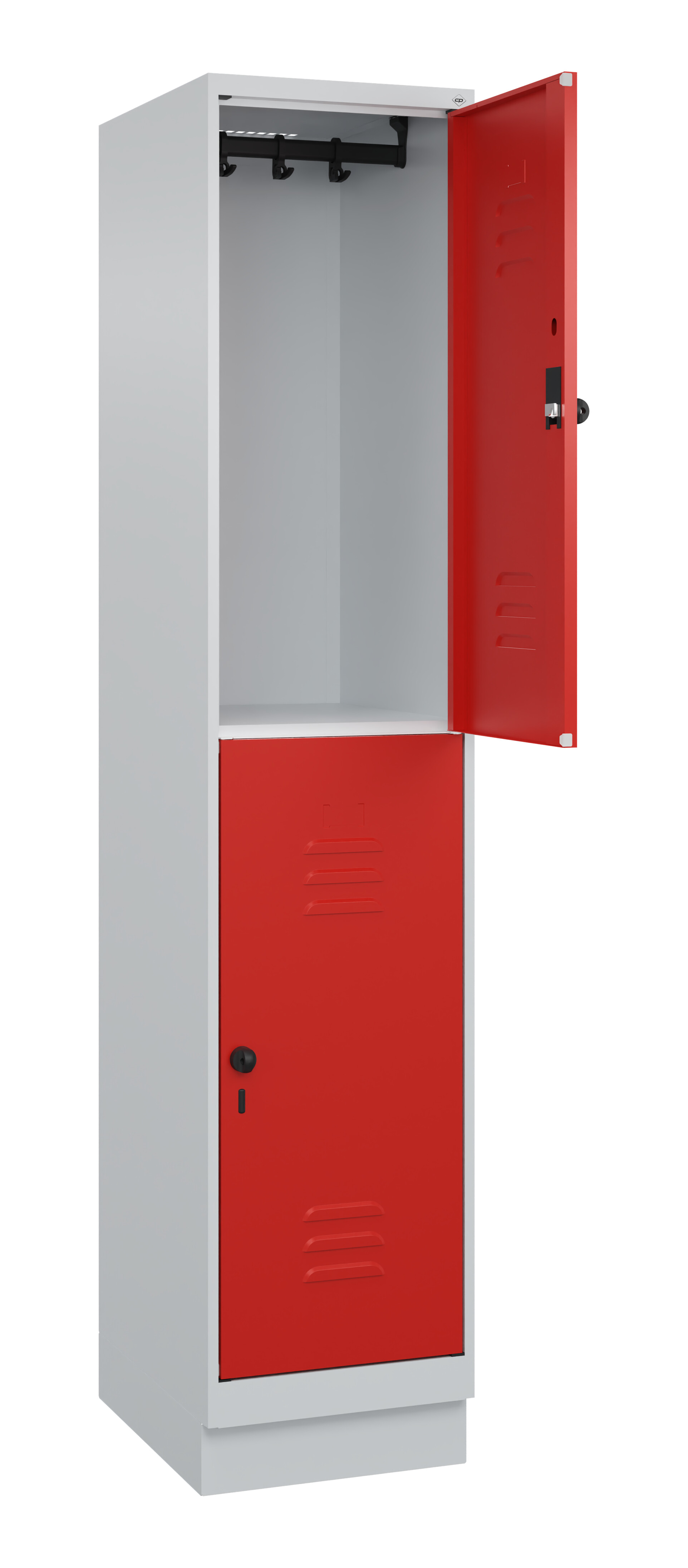 Doppelstock-Spind Classic Plus, Sockel, 2 Fächer, 1950x400x500mm Doppelstock-Spind Classic Plus, Sockel, 2 Fächer, 1950x400x500mm