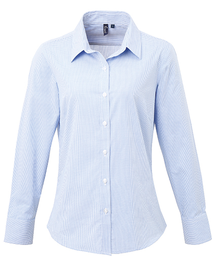 Premier Workwear Women´s Microcheck (Gingham) Long Sleeve Cotton Shirt