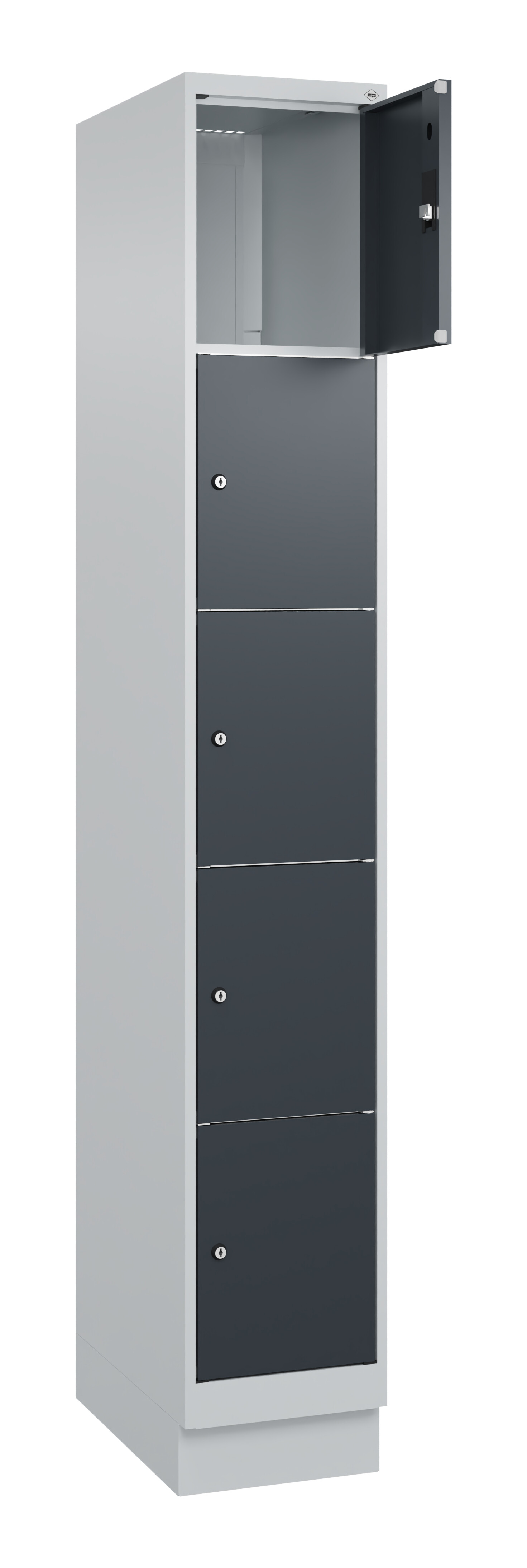 Schließfachschrank Classic Plus, Sockel, 5 Fächer, 1950x300x500mm