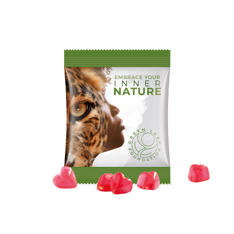 Minitüte 15 g Folie weiß Trolli Fruchtgummi Herz rot Minitüte 15 g Folie weiß Trolli Fruchtgummi Herz rot