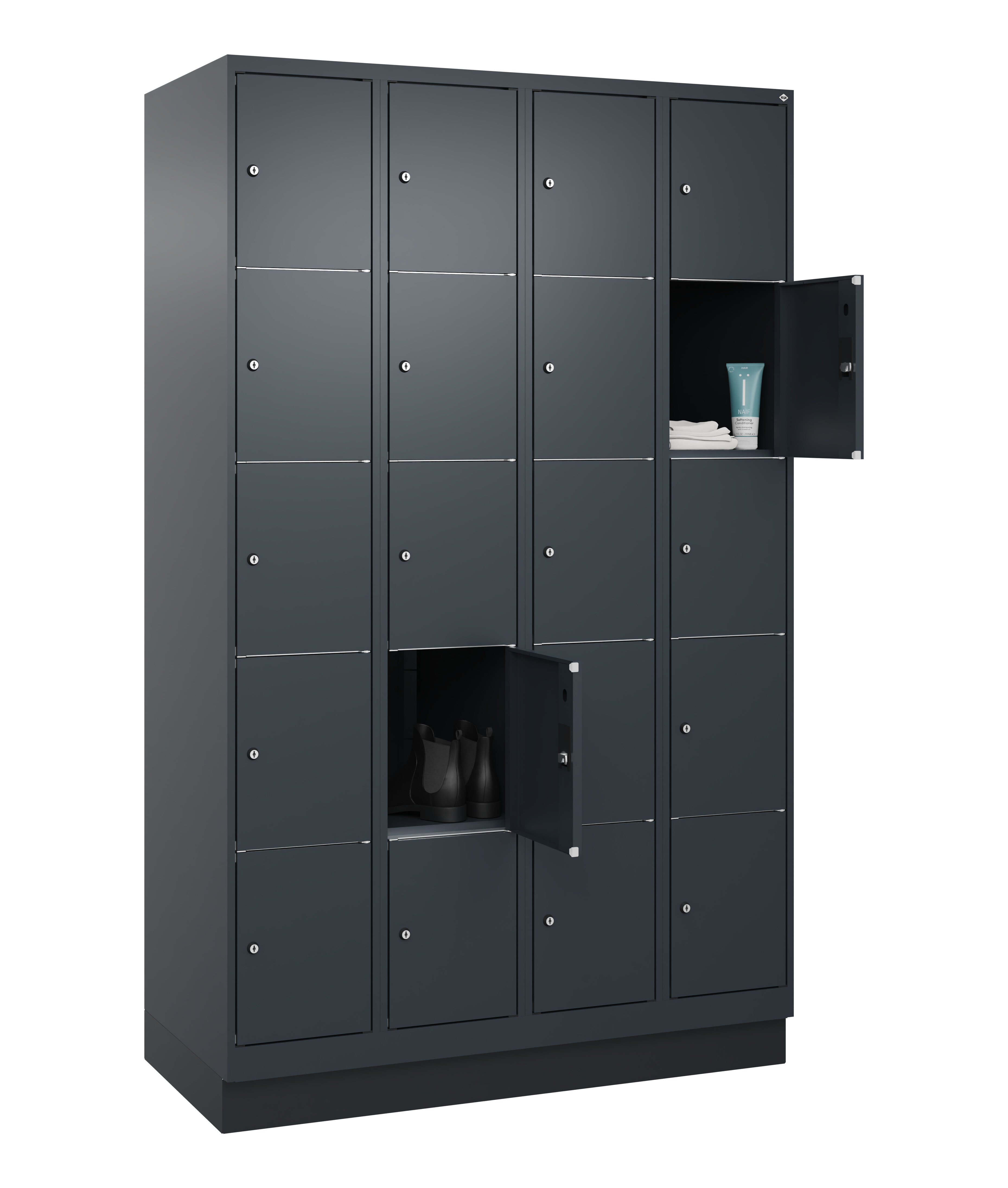 Schließfachschrank Classic Plus, Sockel, 20 Fächer, 1950x1200x500mm
