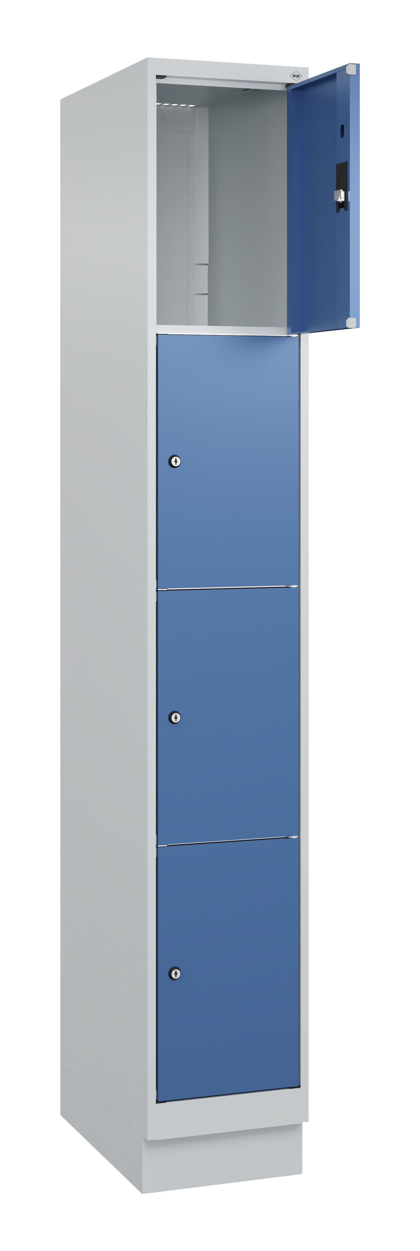Schließfachschrank Classic Plus, Sockel, 4 Fächer, 1950x300x500mm