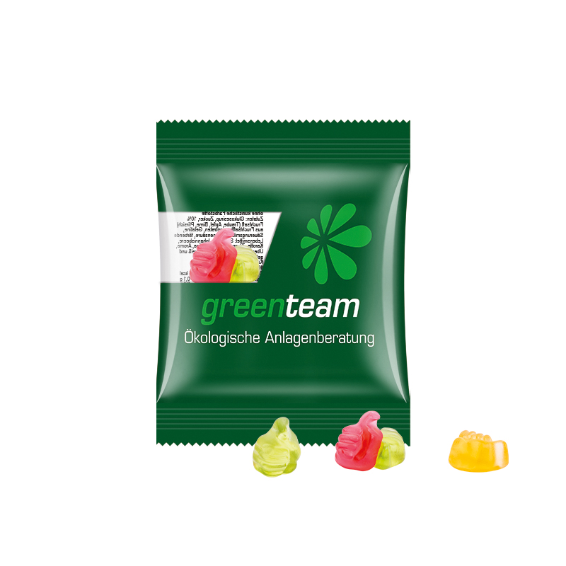Minitüte 10 g kompostierbare Folie transparent Trolli Fruchtgummi Daumen Minitüte 10 g kompostierbare Folie transparent Trolli Fruchtgummi Daumen