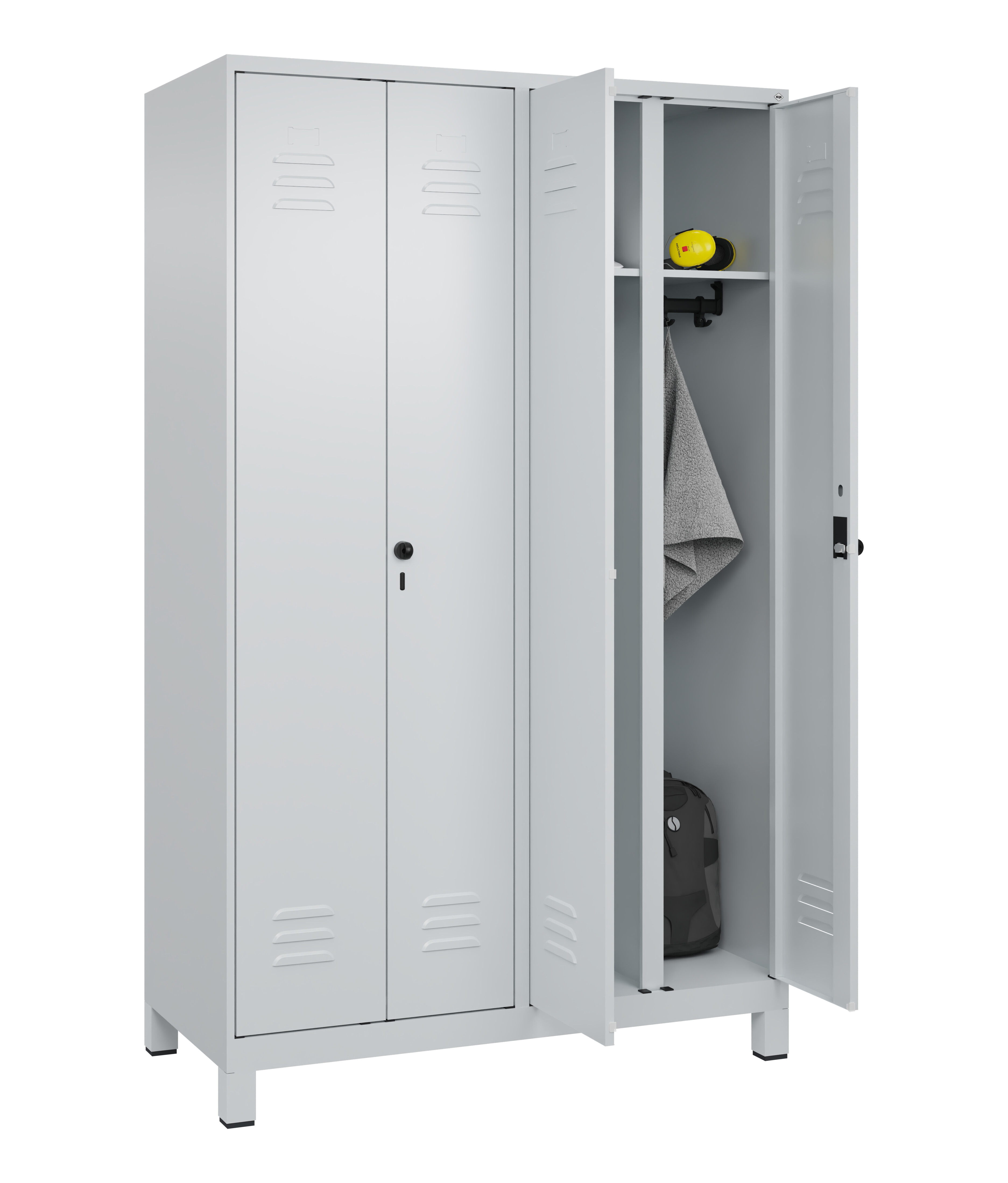 Schwarz-Weiß-Spind Classic Plus, Füße, 4 Abteile, 1950x1200x500mm Schwarz-Weiß-Spind Classic Plus, Füße, 4 Abteile, 1950x1200x500mm