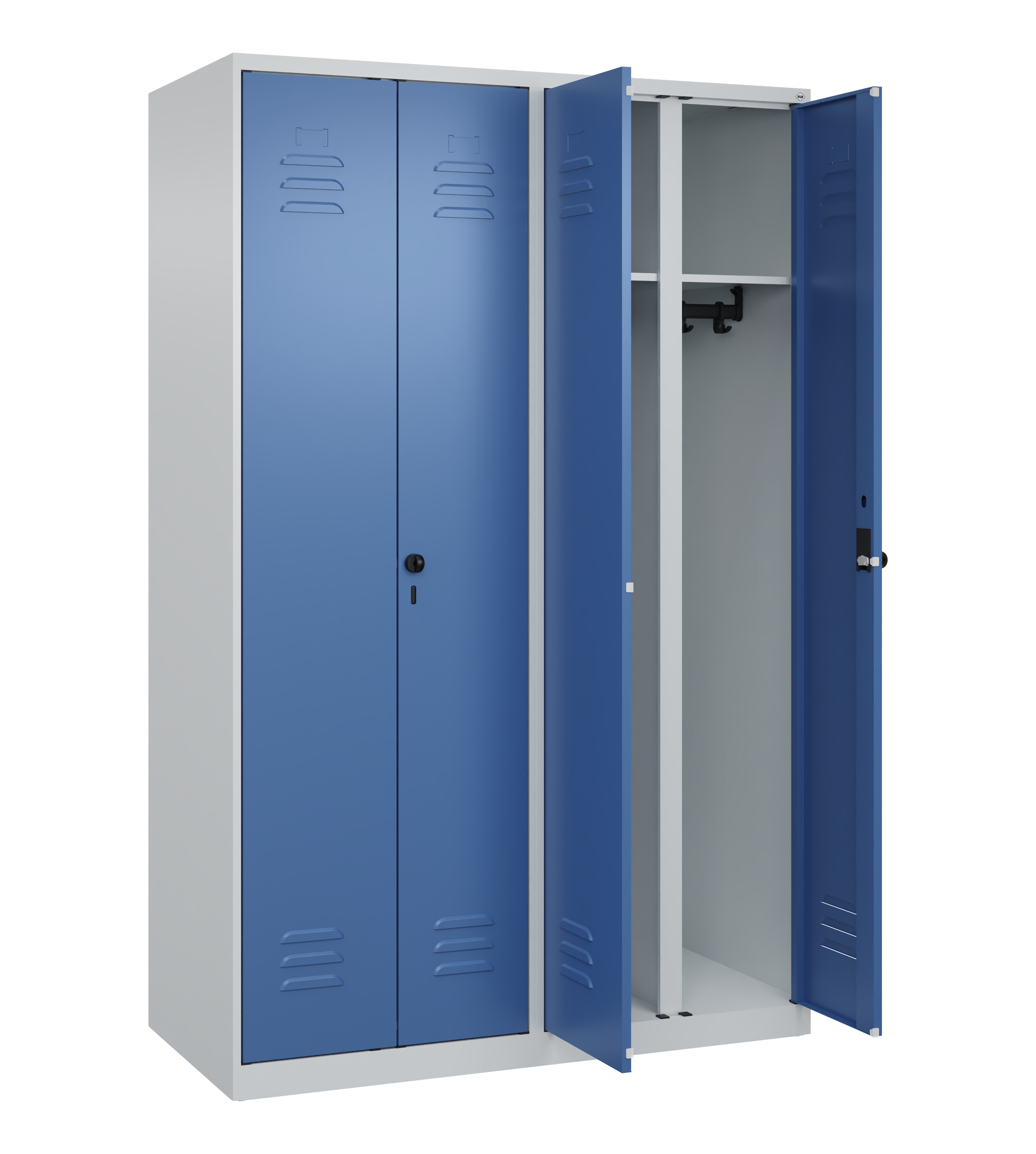 Schwarz-Weiß-Spind Classic Plus, 4 Abteile, 1850x1200x500mm