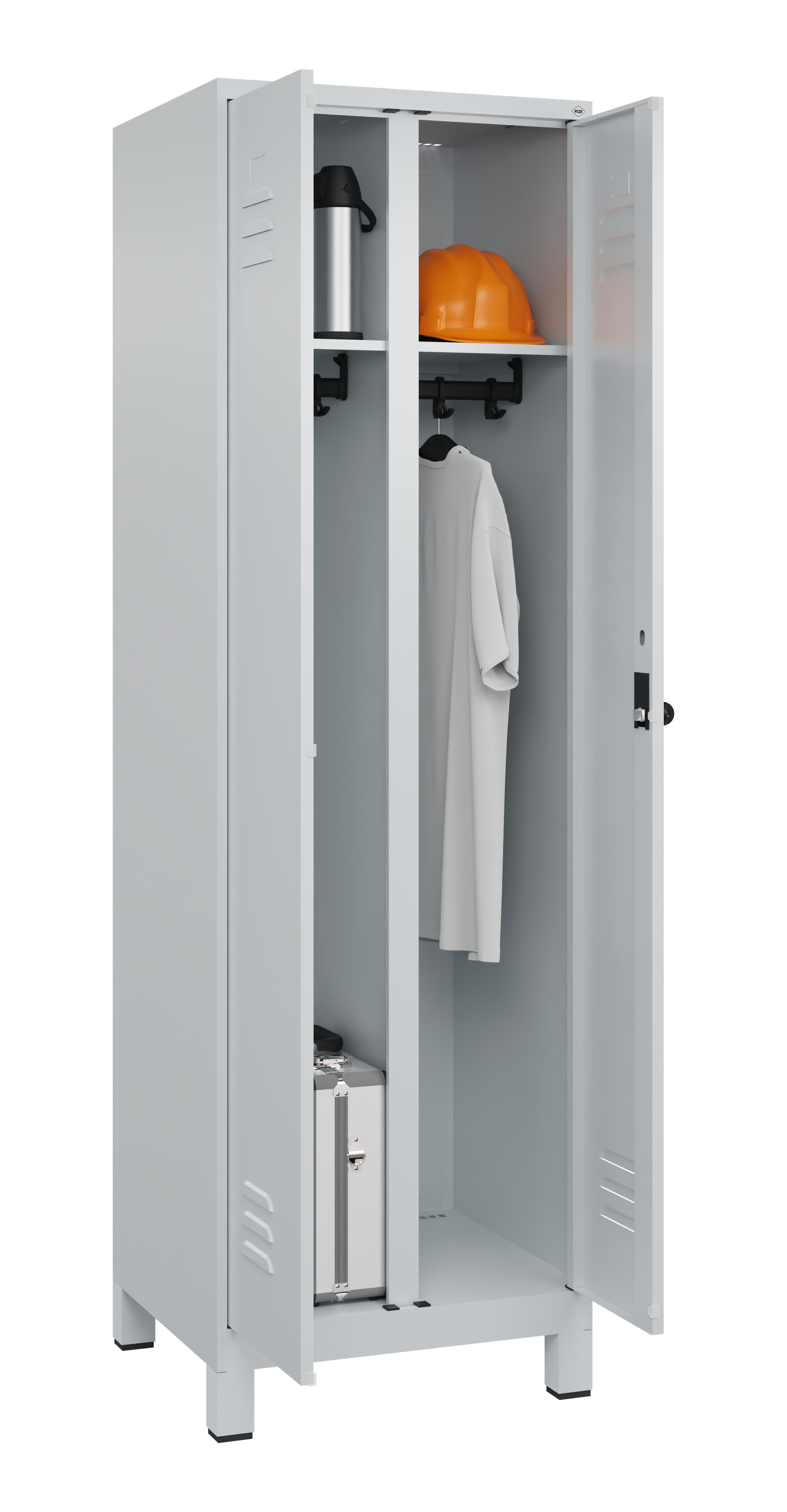 Schwarz-Weiß-Spind Classic Plus, Füße, 2 Abteile, 1950x600x500mm Schwarz-Weiß-Spind Classic Plus, Füße, 2 Abteile, 1950x600x500mm