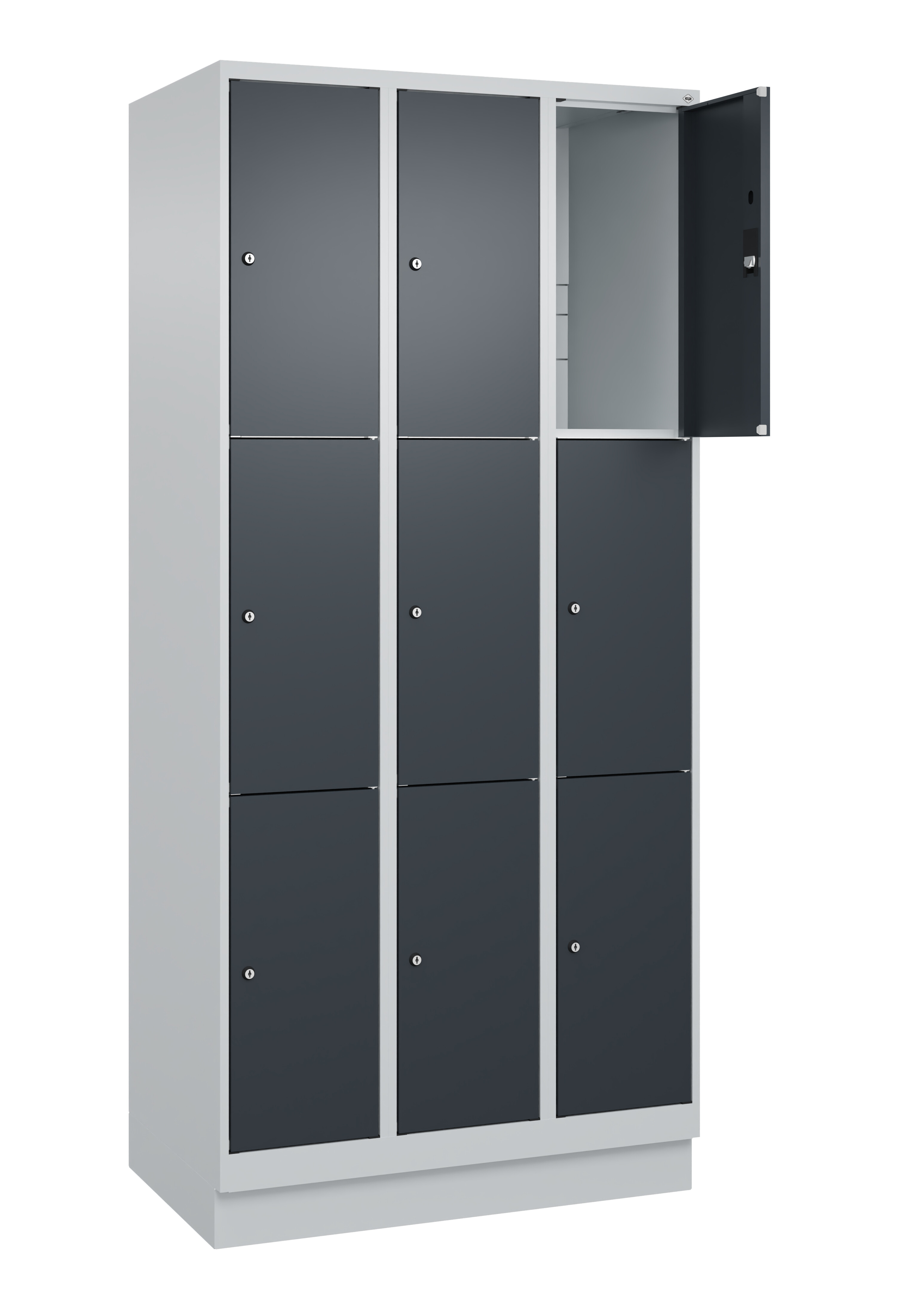 Schließfachschrank Classic Plus, Sockel, 9 Fächer, 1950x900x500mm Schließfachschrank Classic Plus, Sockel, 9 Fächer, 1950x900x500mm