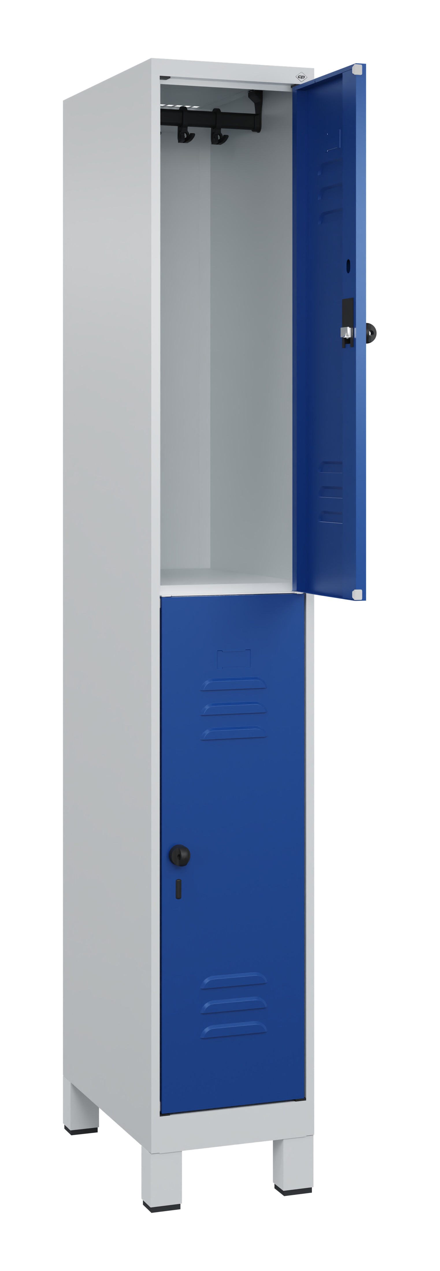 Doppelstock-Spind Classic Plus, Füße, 2 Fächer, 1950x300x500mm Doppelstock-Spind Classic Plus, Füße, 2 Fächer, 1950x300x500mm