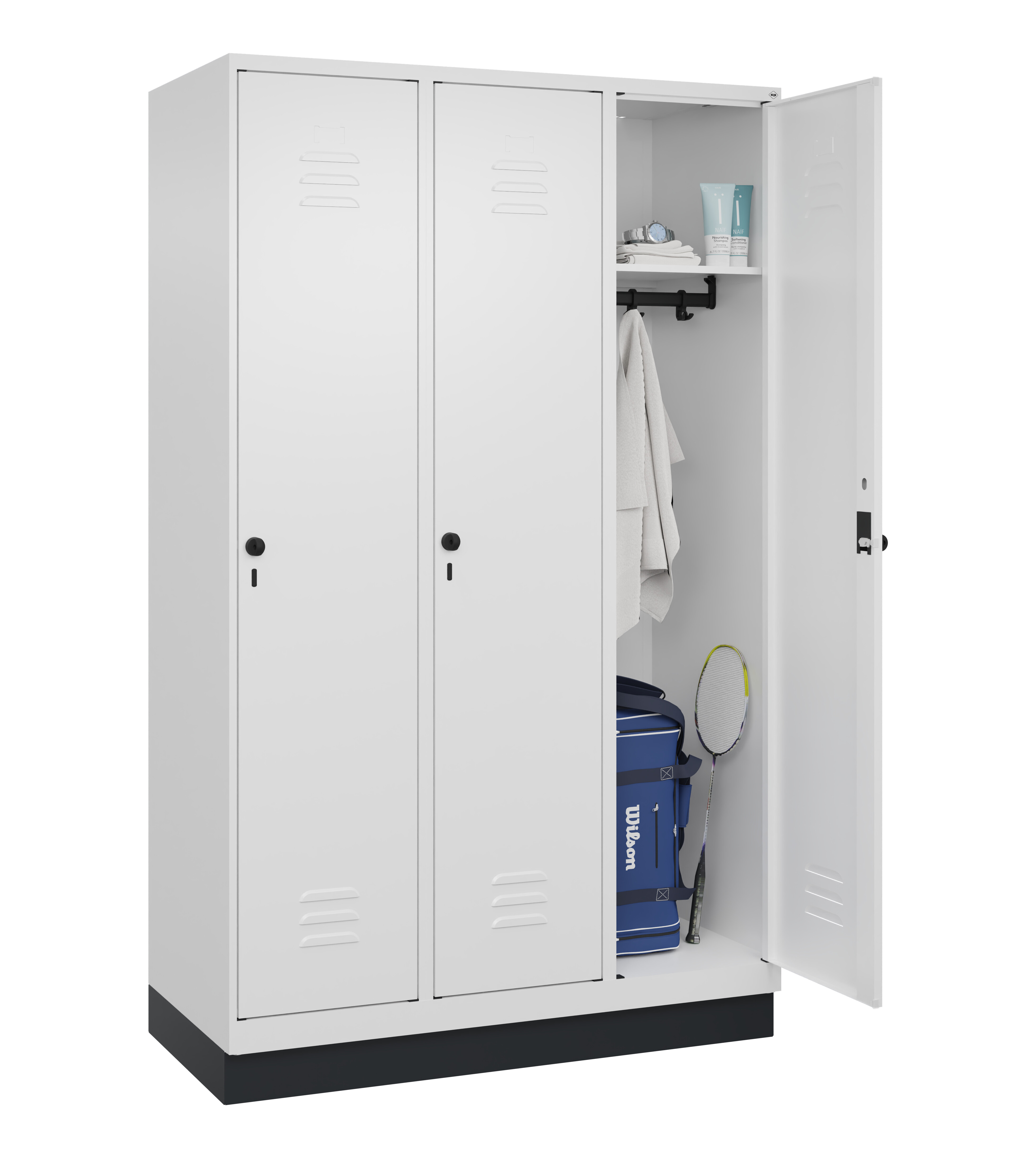 Spind Classic Plus, Sockel, 3 Abteile, 1950x1200x500mm