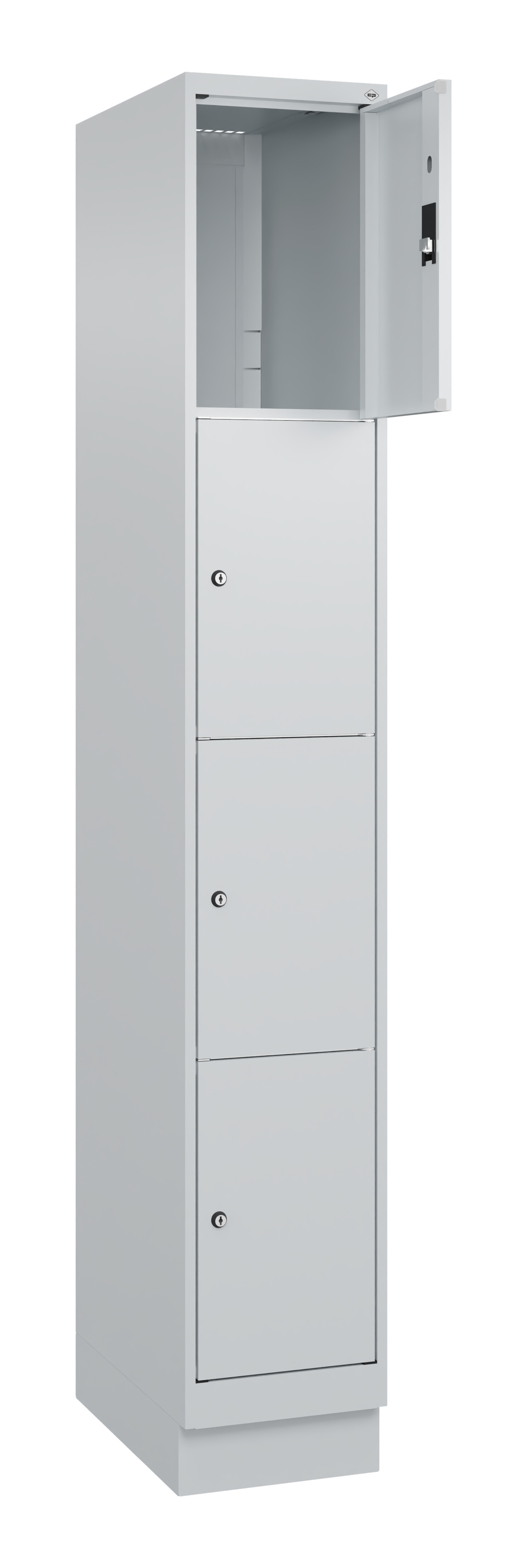 Schließfachschrank Classic Plus, Sockel, 4 Fächer, 1950x300x500mm