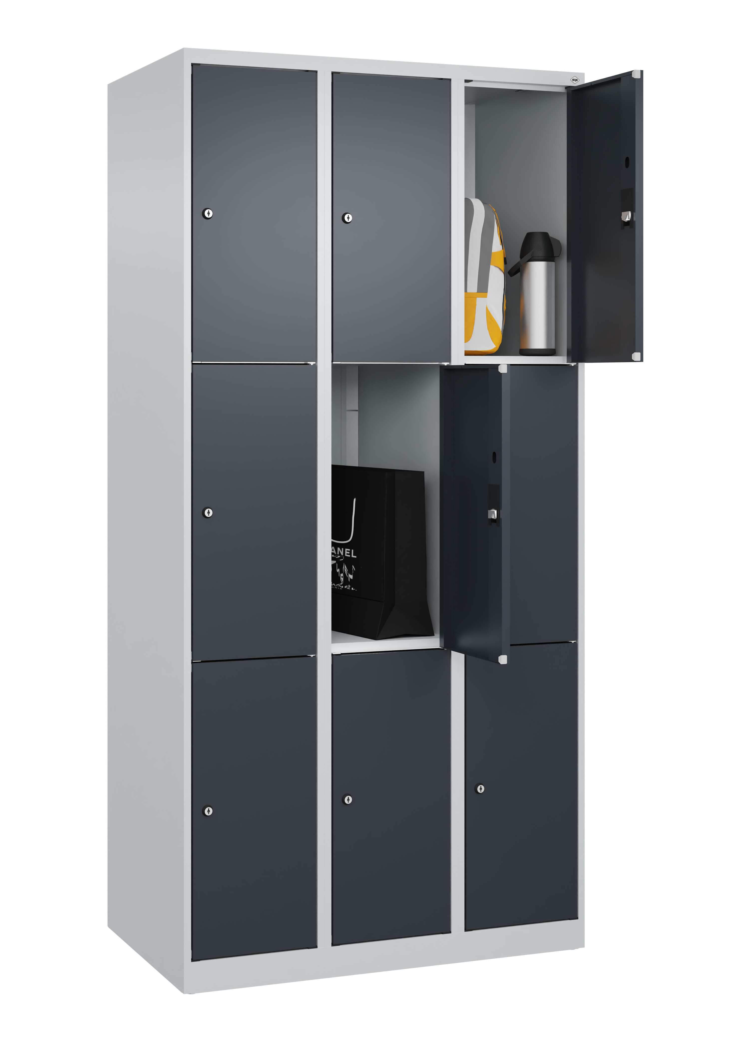 Schließfachschrank Classic Plus, 9 Fächer, 1850x900x500mm