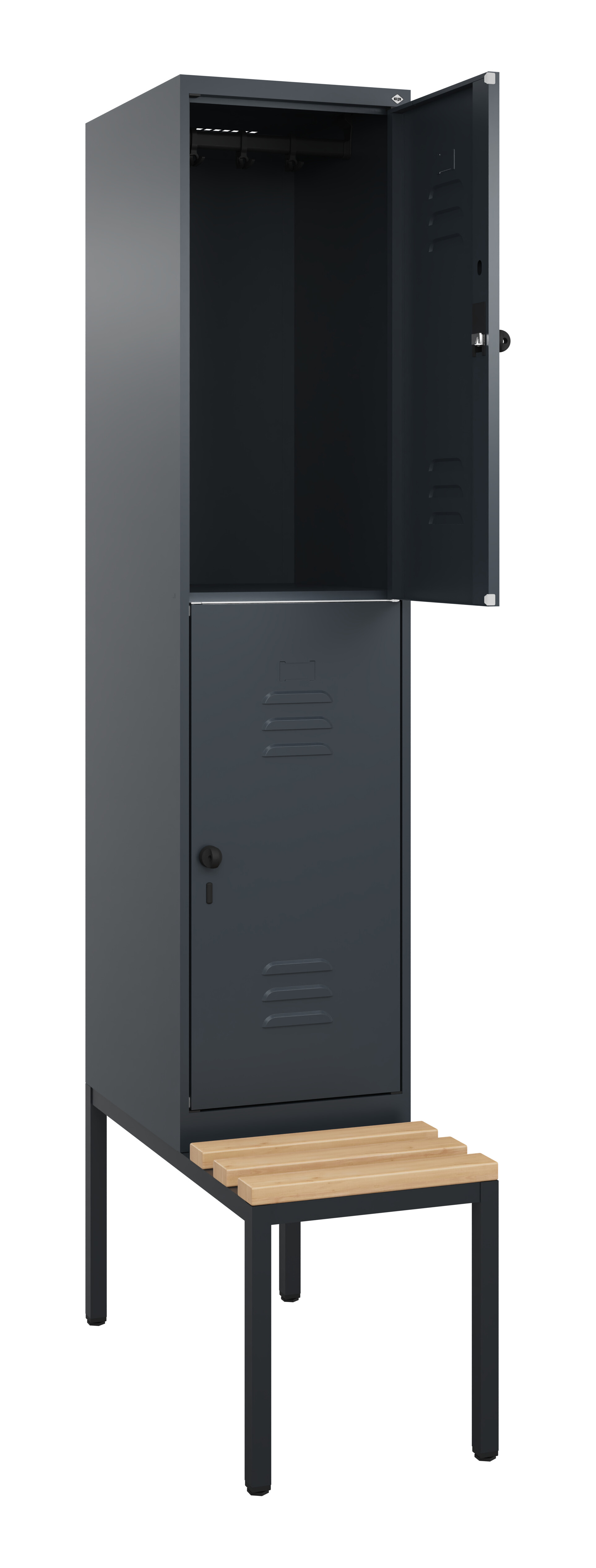 Doppelstock-Spind Classic Plus, Bank, 2 Fächer, 2120x400x815mm Doppelstock-Spind Classic Plus, Bank, 2 Fächer, 2120x400x815mm