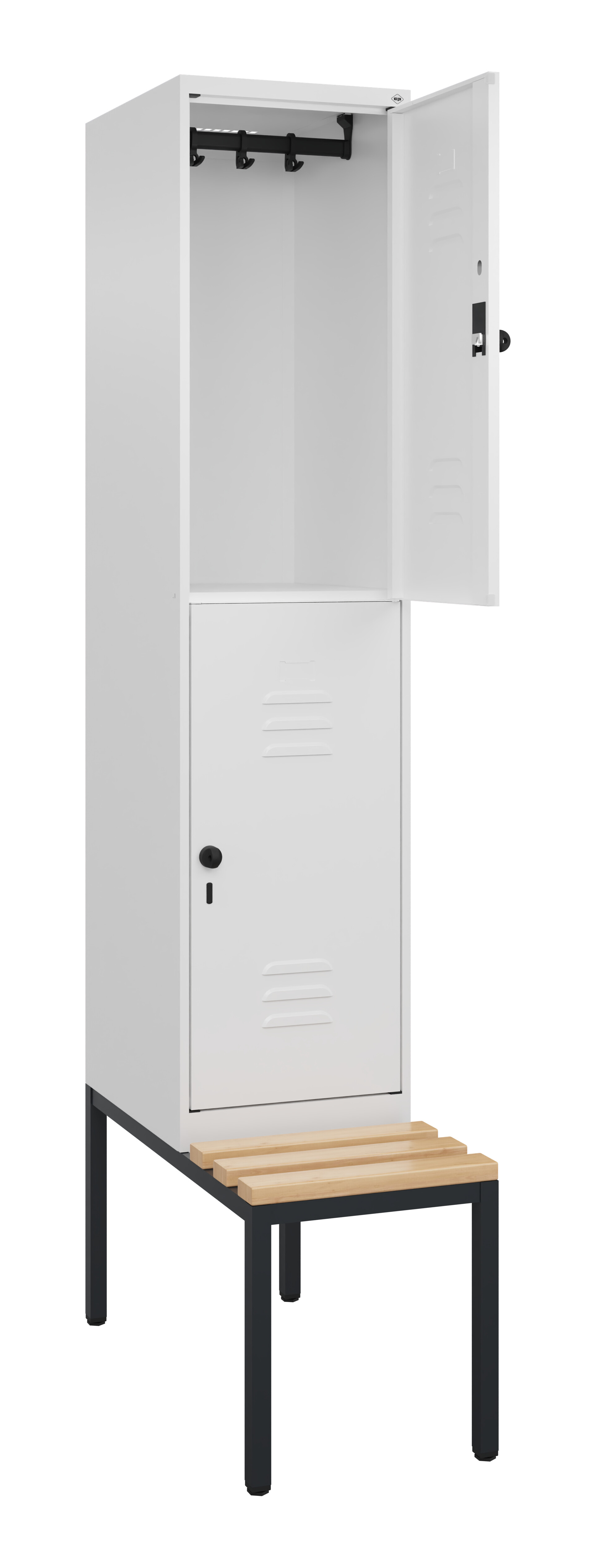 Doppelstock-Spind Classic Plus, Bank, 2 Fächer, 2120x400x815mm