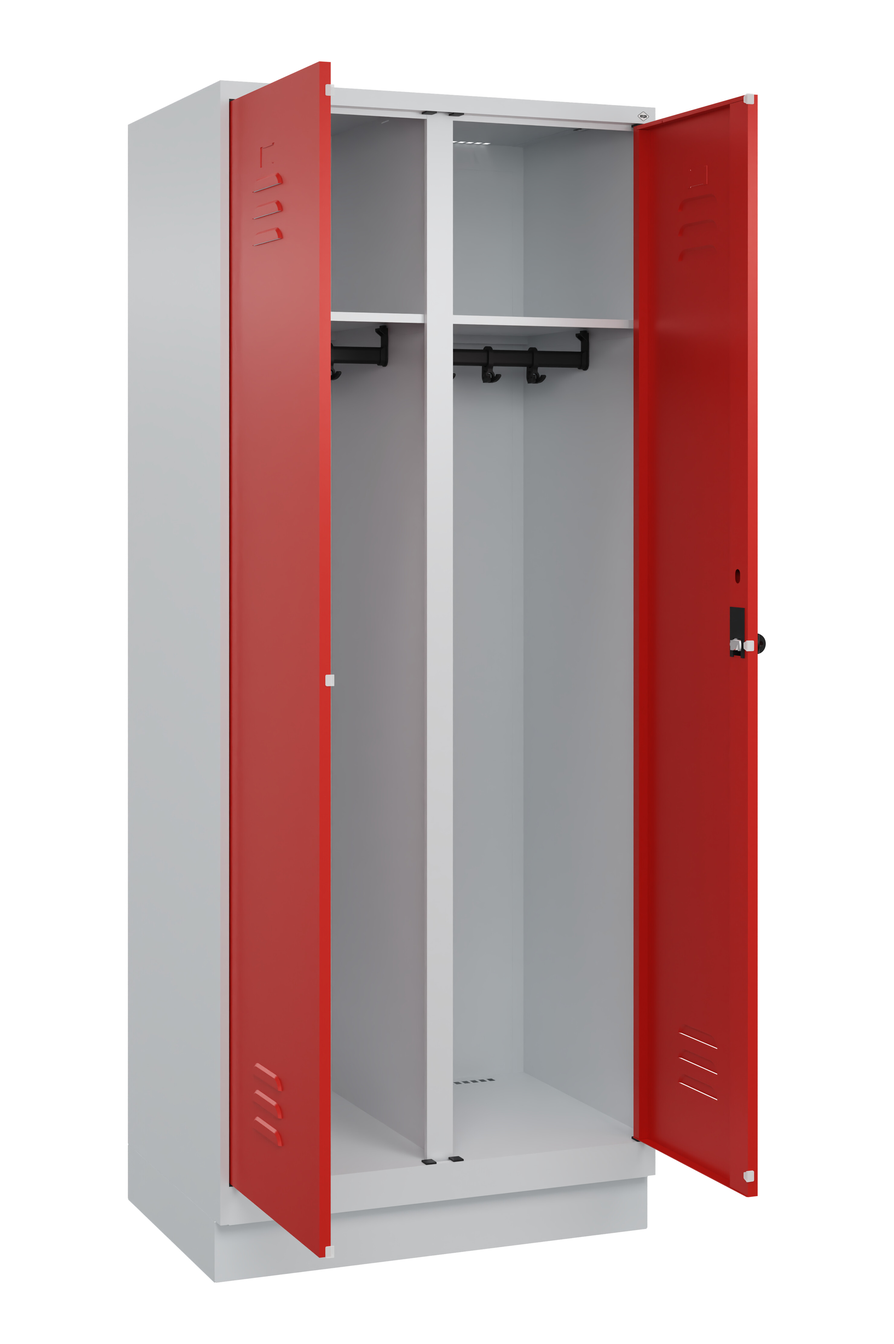 Schwarz-Weiß-Spind Classic Plus, Sockel, 2 Abteile, 1950x800x500mm