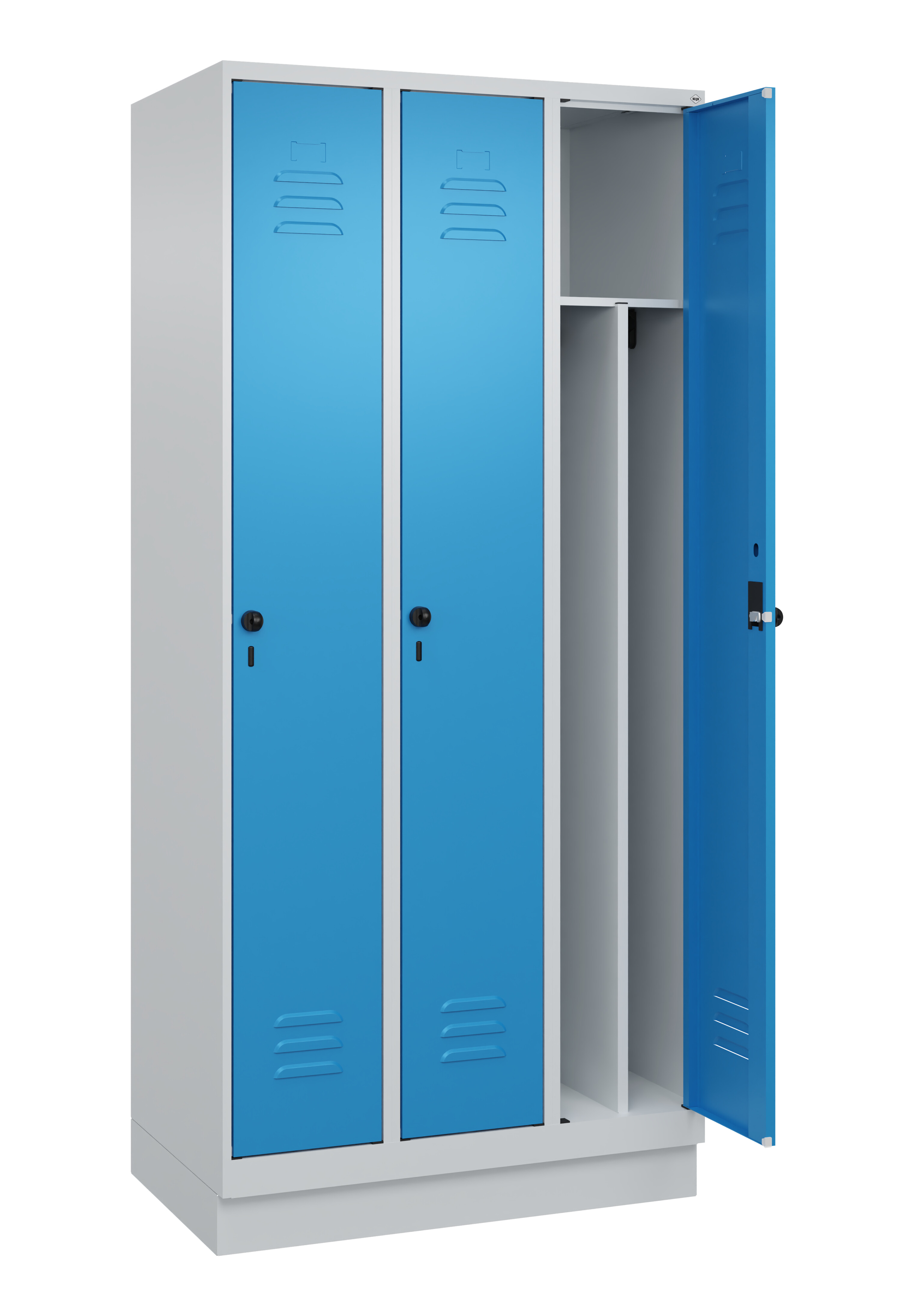 Spind Classic Plus, Sockel, 3 Abteile, 1950x900x500mm