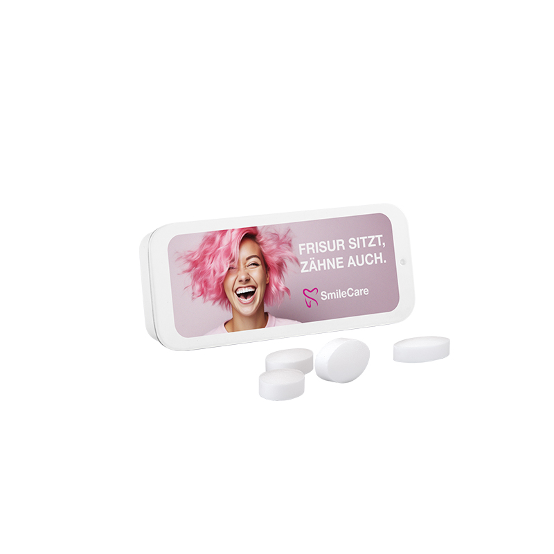 Schiebedeckeldose weiß Pfeffi zuckerfreien Pfefferminzpastillen Schiebedeckeldose weiß Pfeffi zuckerfreien Pfefferminzpastillen