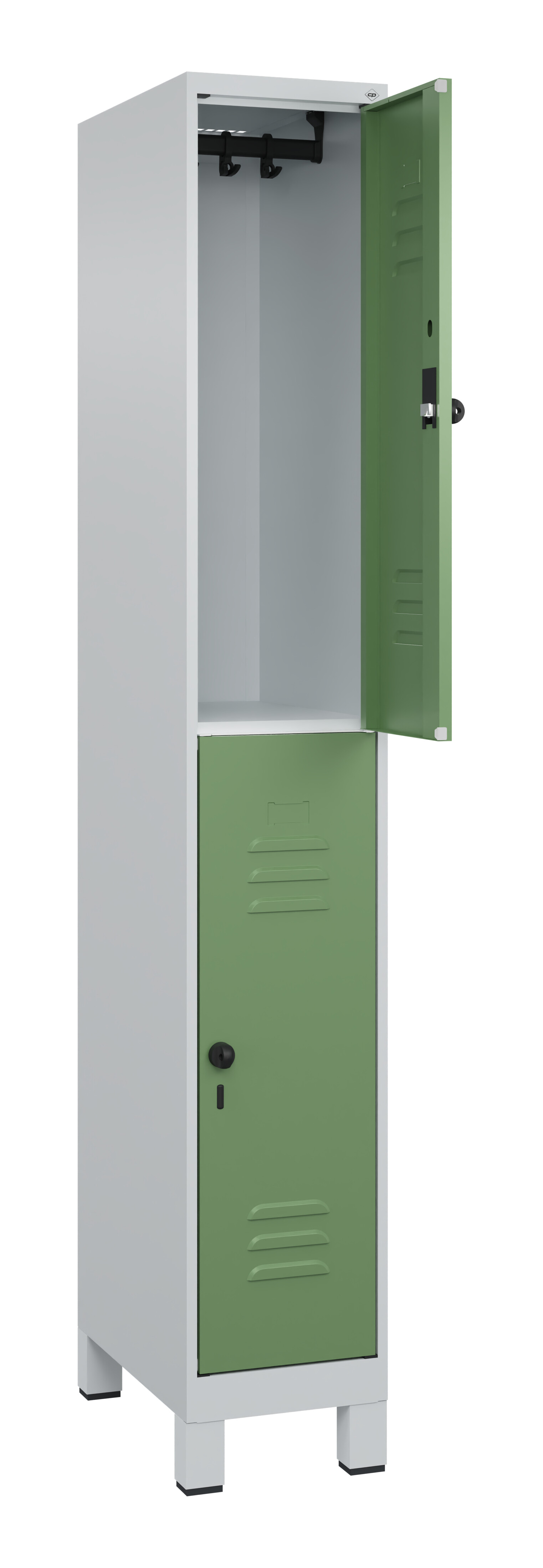 Doppelstock-Spind Classic Plus, Füße, 2 Fächer, 1950x300x500mm Doppelstock-Spind Classic Plus, Füße, 2 Fächer, 1950x300x500mm