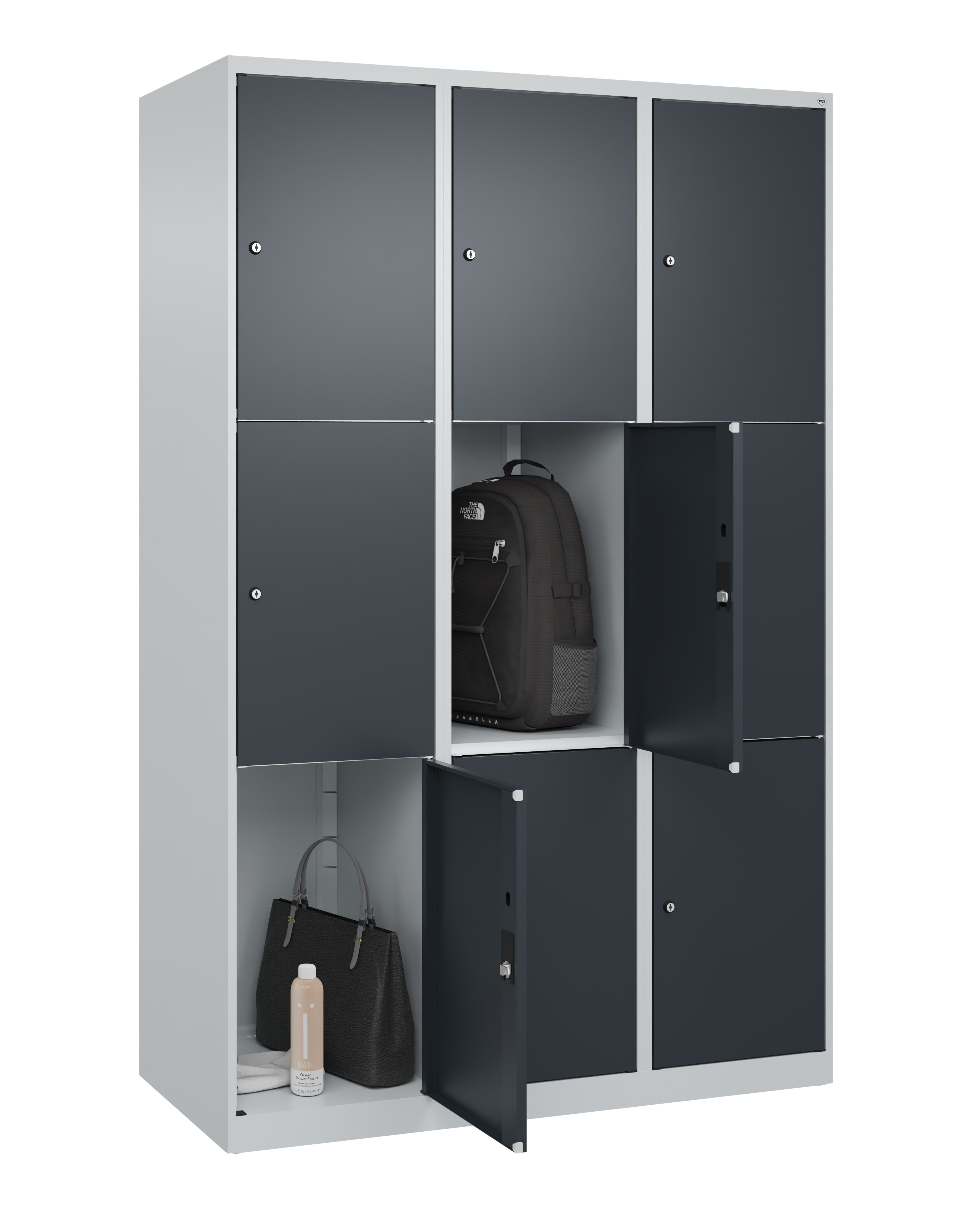 Schließfachschrank Classic Plus, 9 Fächer, 1850x1200x500mm