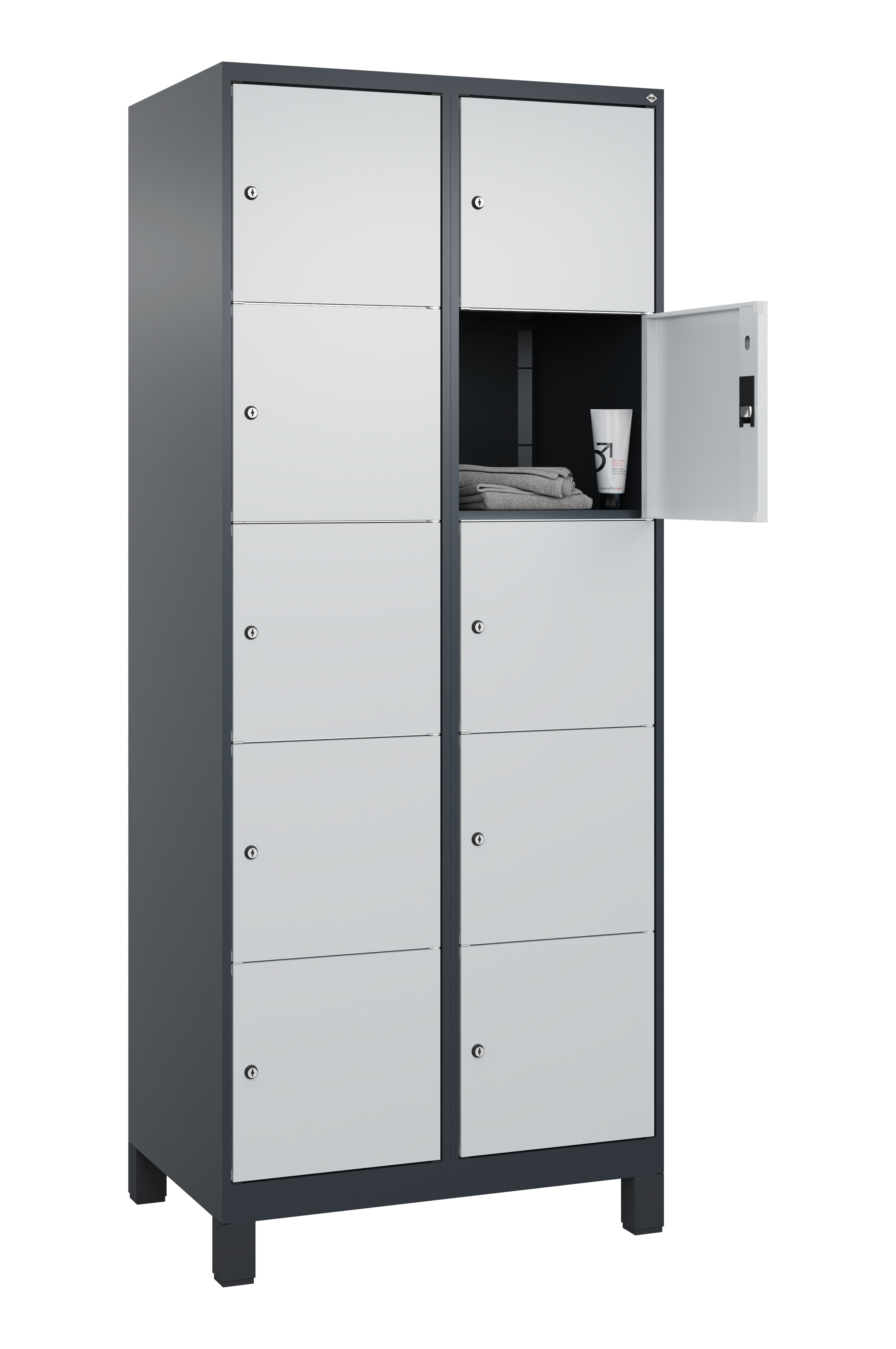 Schließfachschrank Classic Plus, Füße, 10 Fächer, 1950x800x500mm Schließfachschrank Classic Plus, Füße, 10 Fächer, 1950x800x500mm