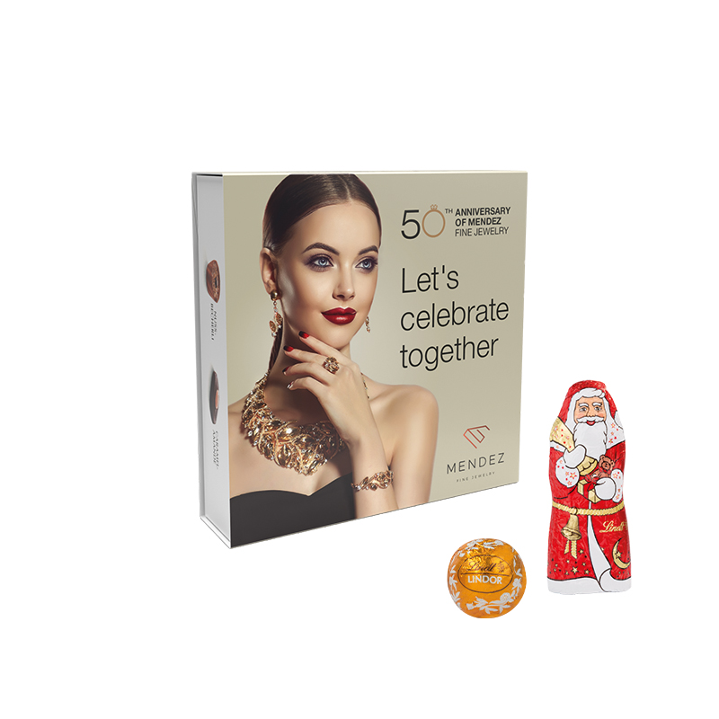 Lindt Präsent im Werbeschuber Kleine Kostbarkeiten Santa