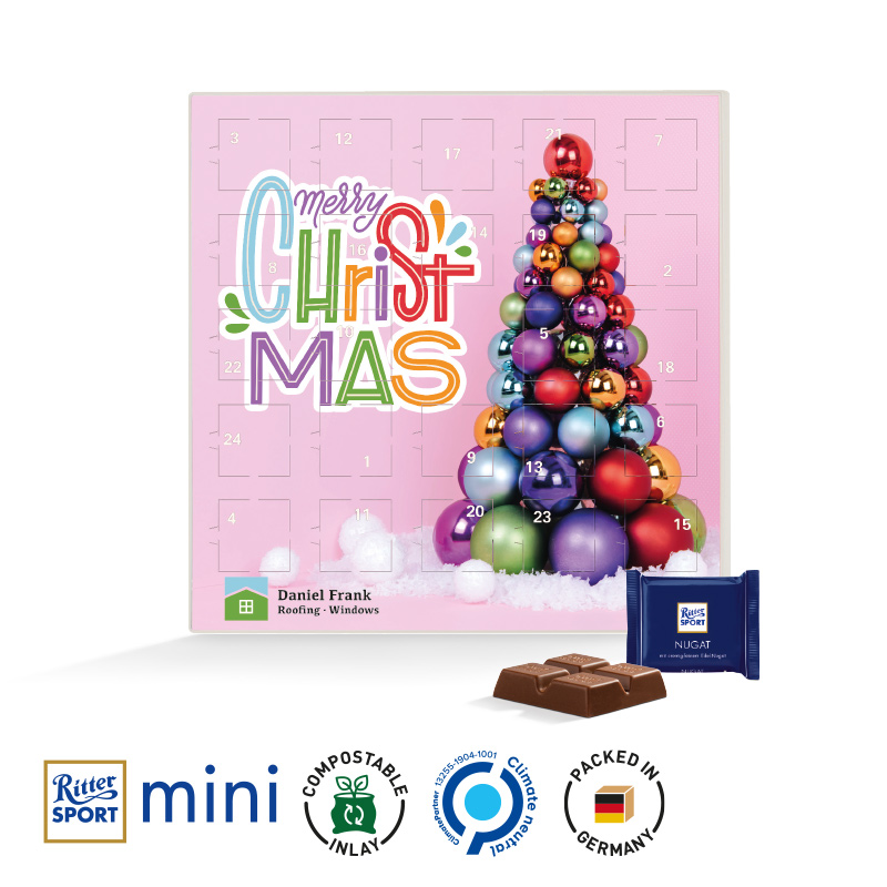Adventskalender quadratisch Blister kompostierbar Ritter SPORT mini