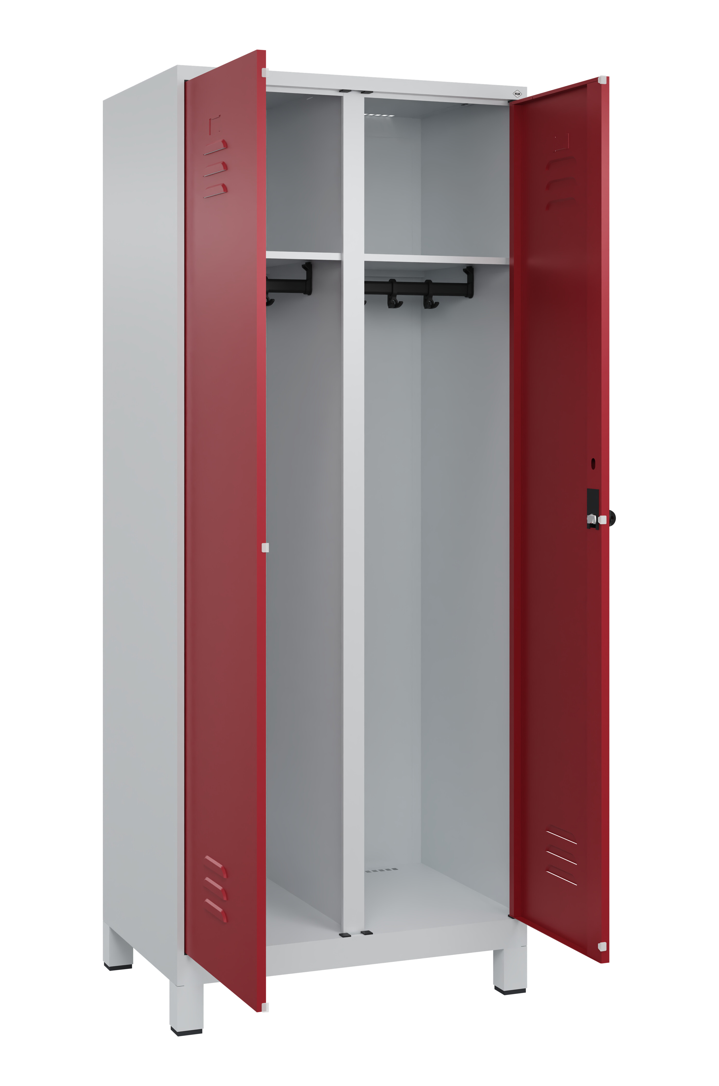 Schwarz-Weiß-Spind Classic Plus, Füße, 2 Abteile, 1950x800x500mm