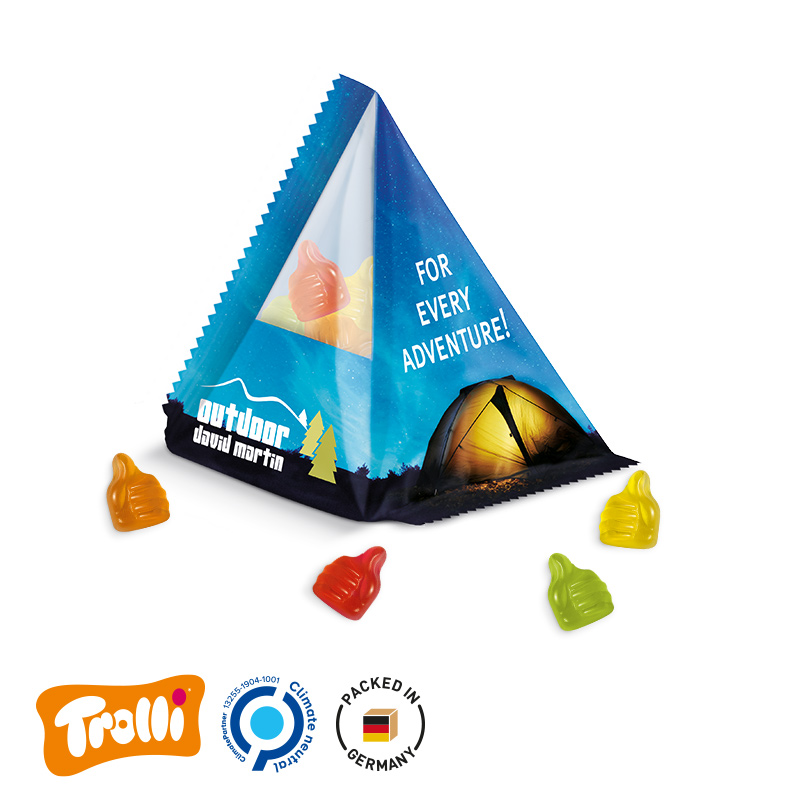 Fruchtgummi Tetraeder Folie transparent Trolli Fruchtgummi Daumen