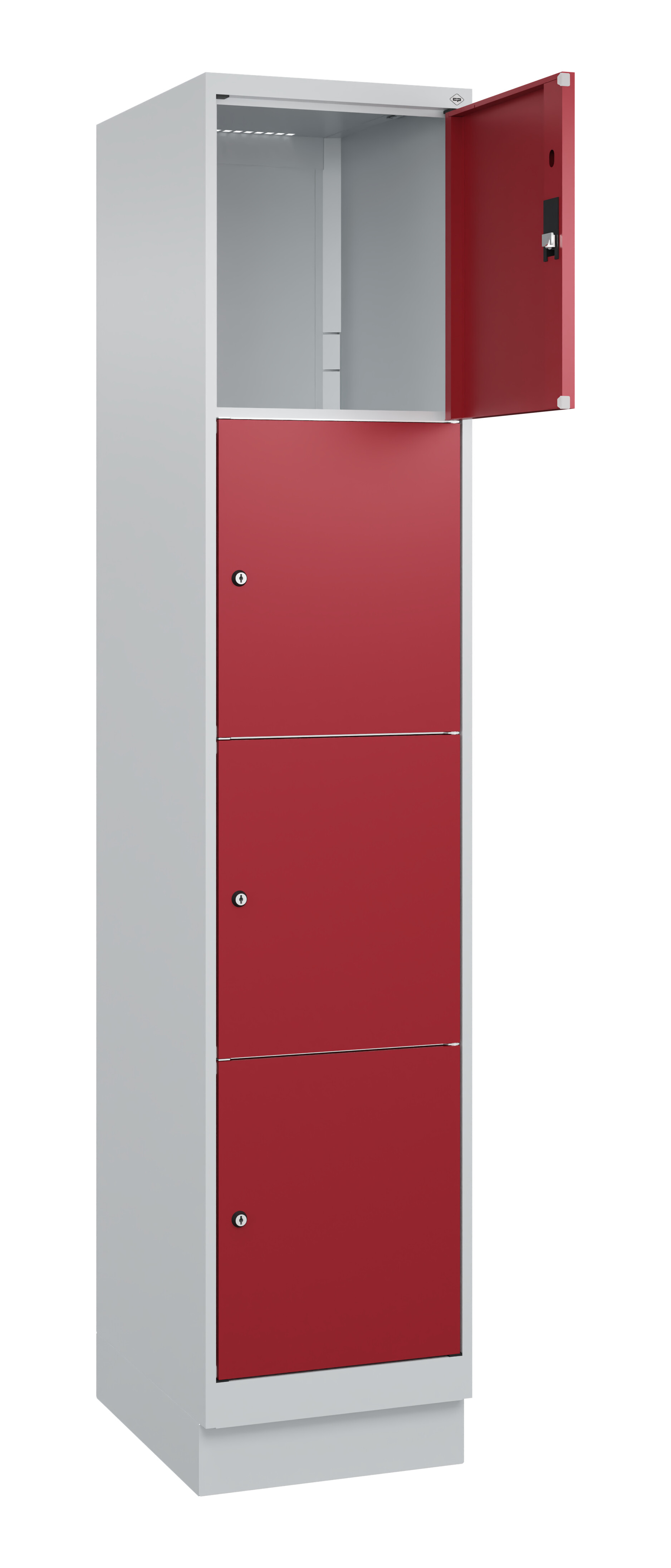 Schließfachschrank Classic Plus, Sockel, 4 Fächer, 2120x400x500mm