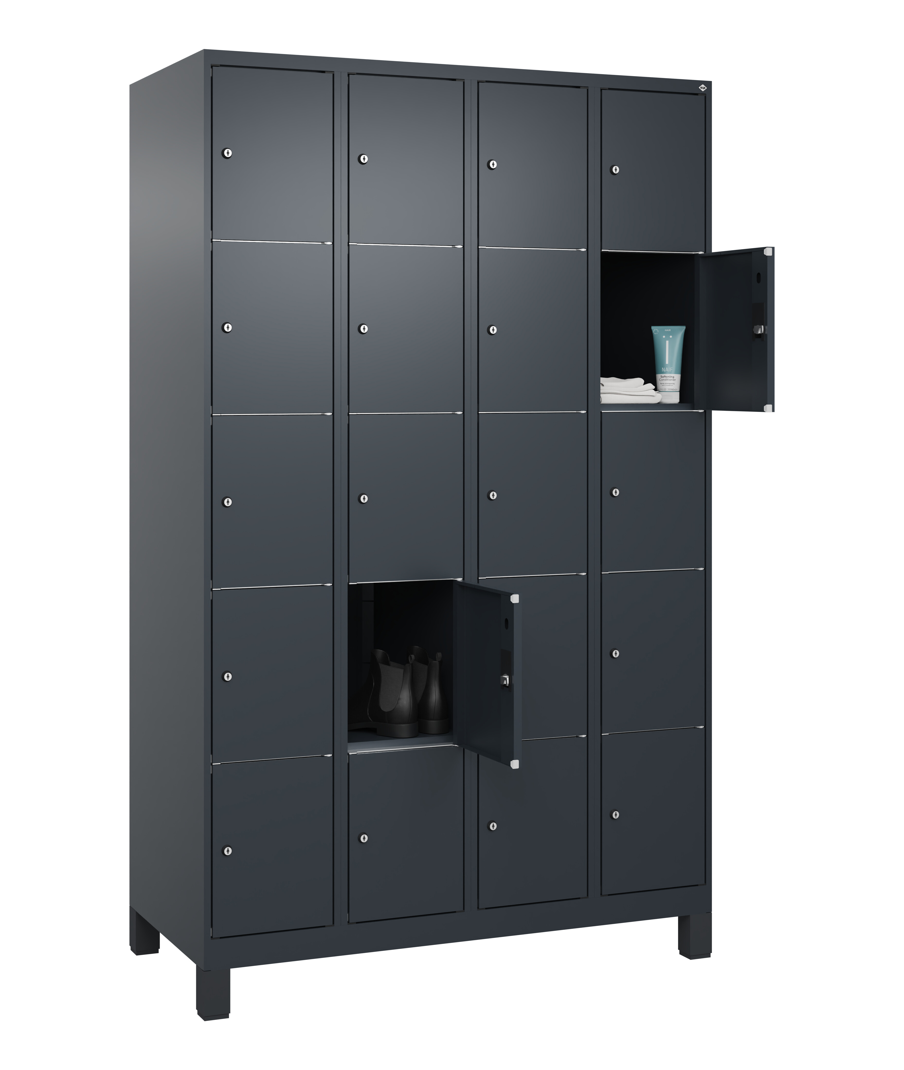 Schließfachschrank Classic Plus, Füße, 20 Fächer, 1950x1200x500mm