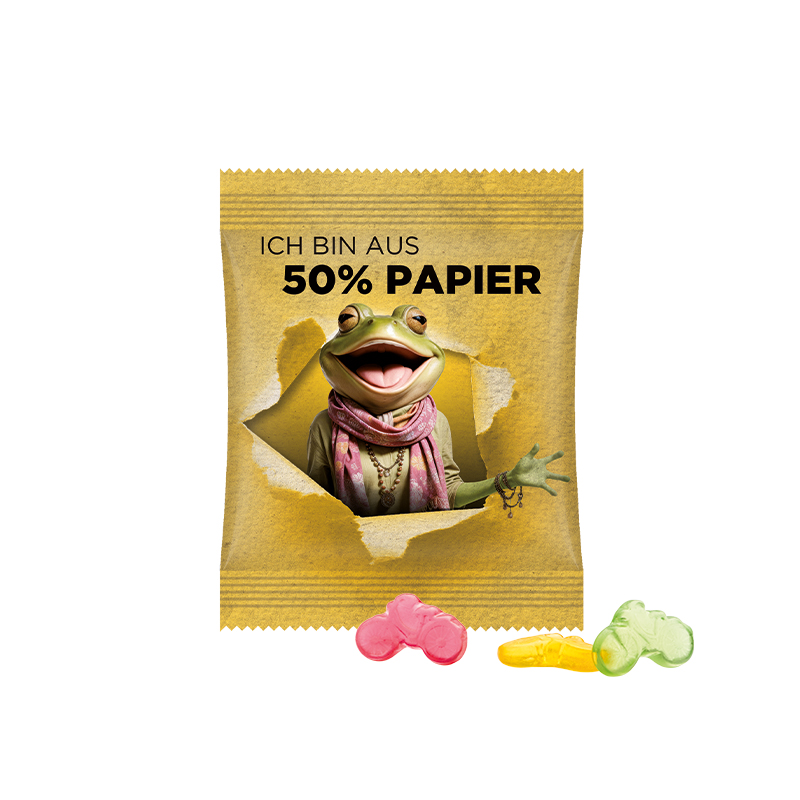 Minitüte 10 g Papierfolie weiß Trolli Fruchtgummi Fahrrad Minitüte 10 g Papierfolie weiß Trolli Fruchtgummi Fahrrad