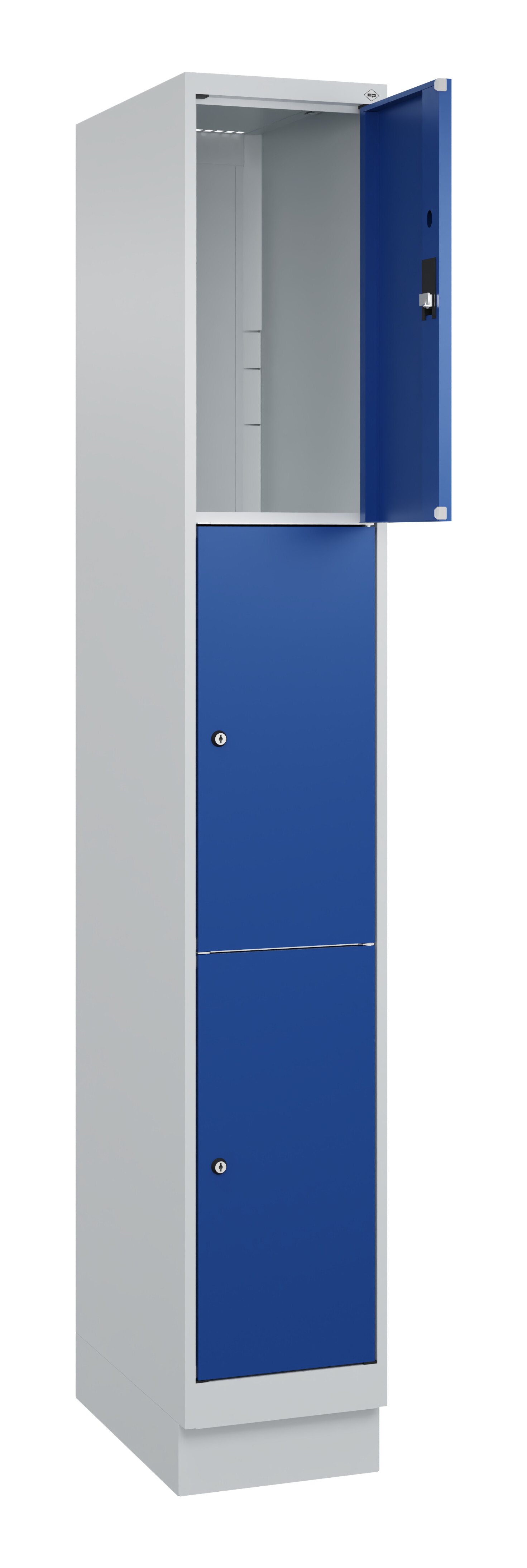Schließfachschrank Classic Plus, Sockel, 3 Fächer, 1950x300x500mm