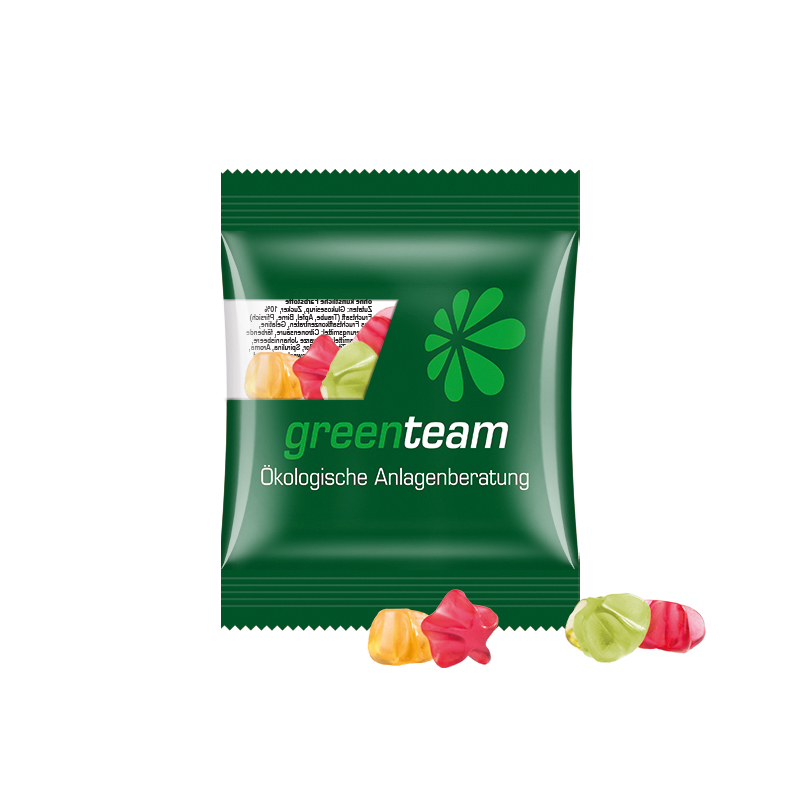 Minitüte 10 g kompostierbare Folie transparent Trolli Fruchtgummi Sterne Minitüte 10 g kompostierbare Folie transparent Trolli Fruchtgummi Sterne