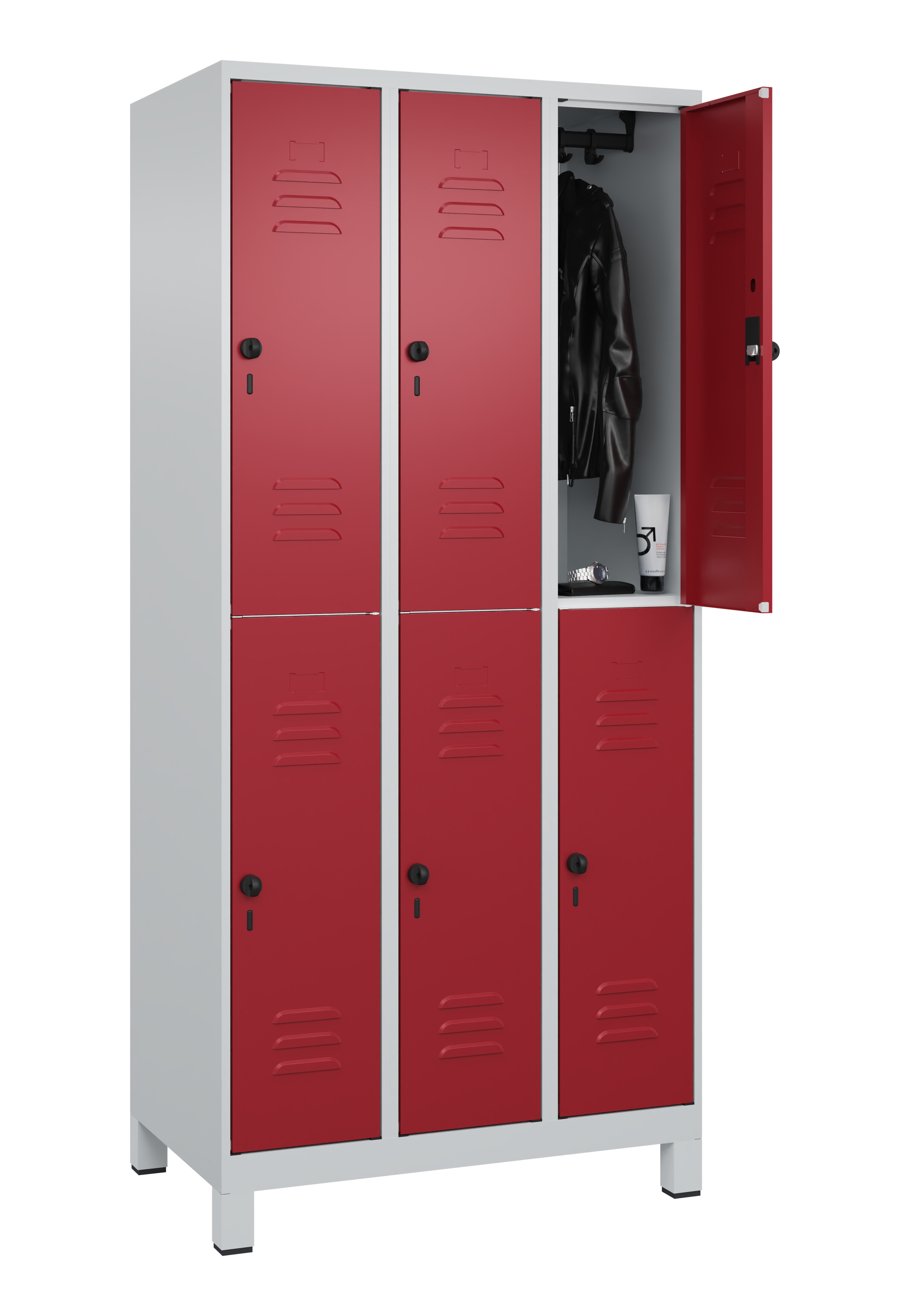 Doppelstock-Spind Classic Plus, Füße, 6 Fächer, 1950x900x500mm Doppelstock-Spind Classic Plus, Füße, 6 Fächer, 1950x900x500mm