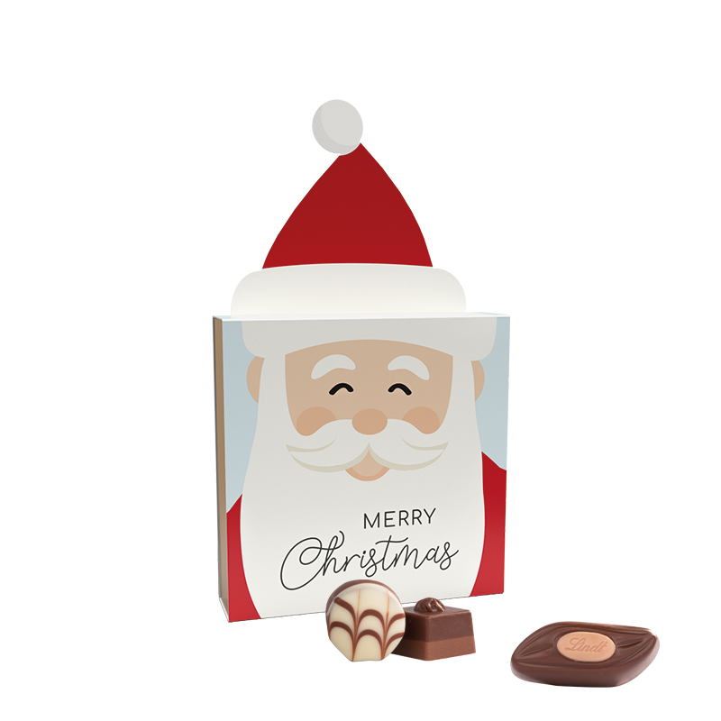 Lindt Präsent im Werbeschuber Weihnachtsmütze Lindt Mini Pralinés