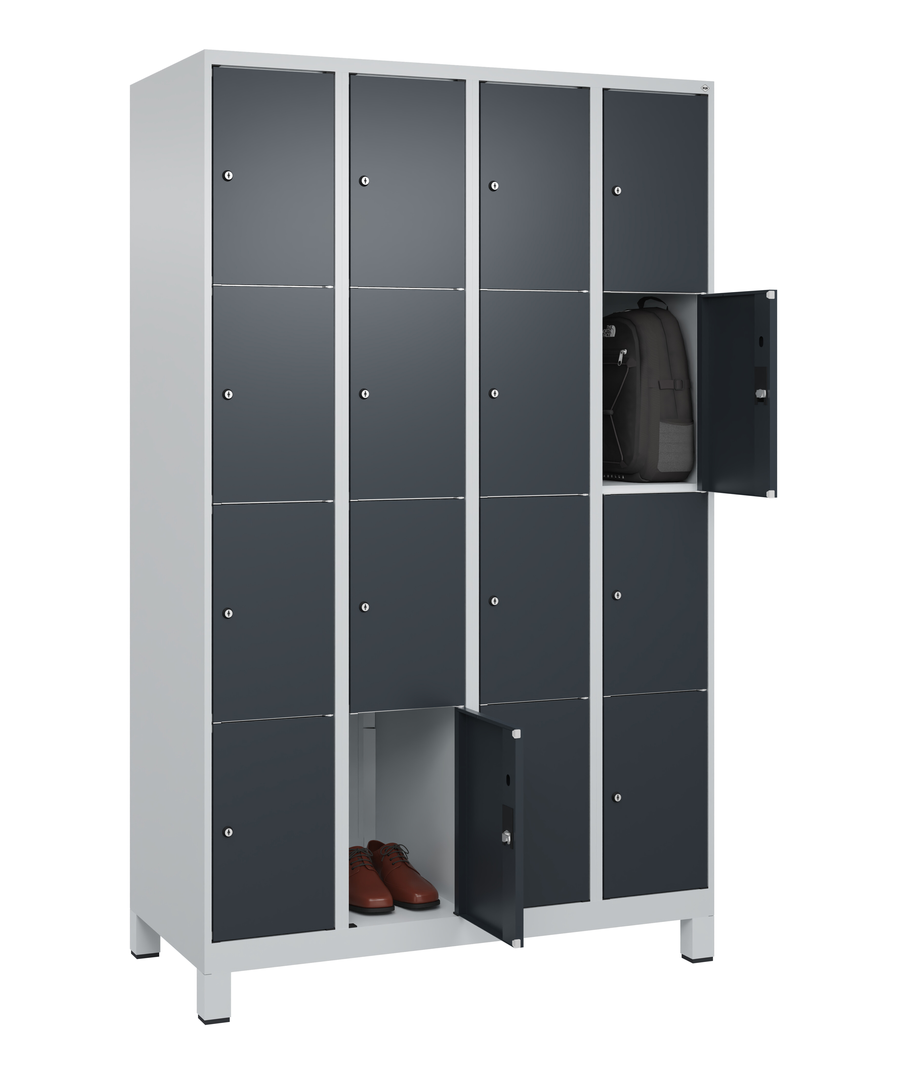 Schließfachschrank Classic Plus, Füße, 16 Fächer, 1950x1200x500mm