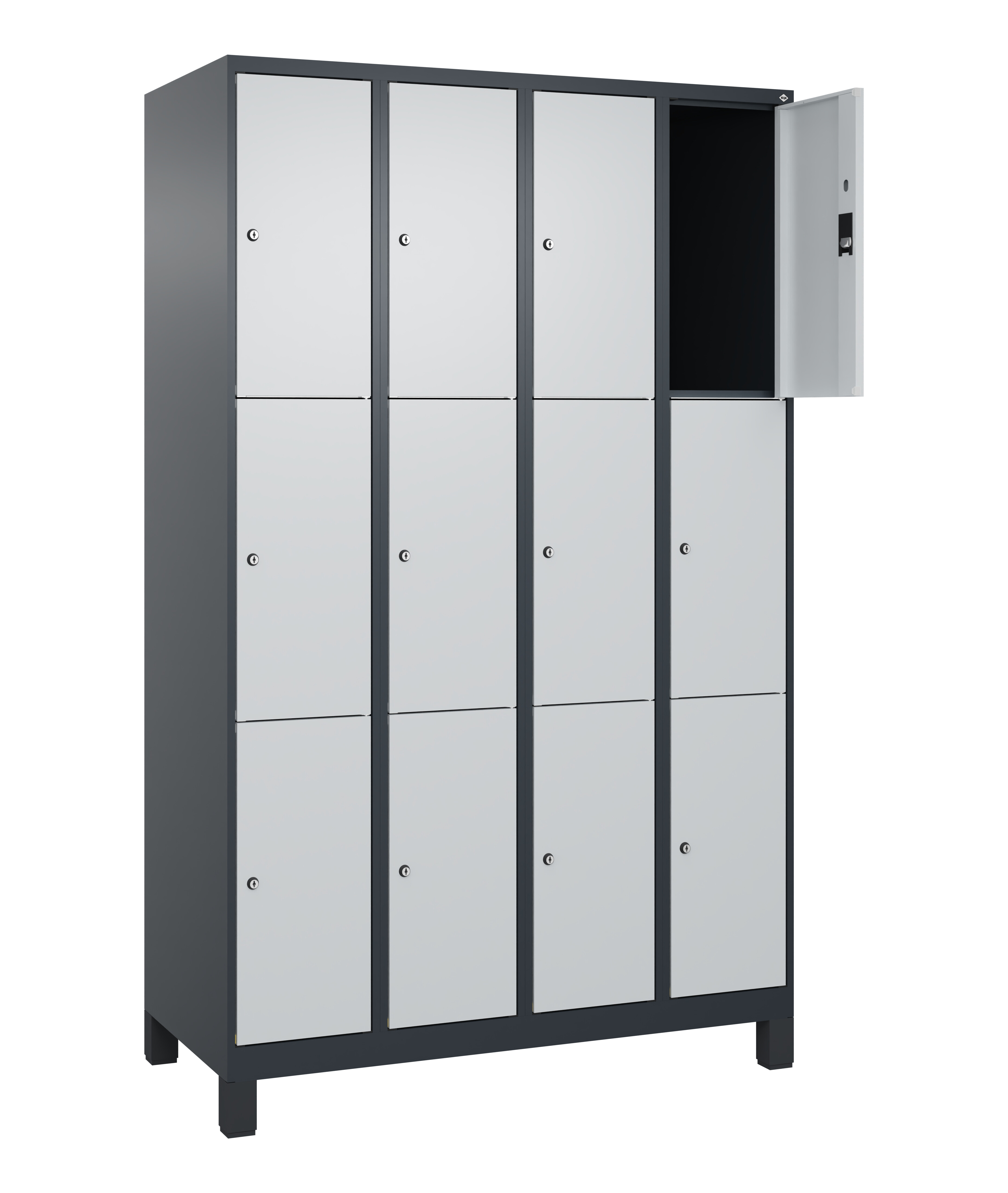 Schließfachschrank Classic Plus, Füße, 12 Fächer, 1950x1200x500mm