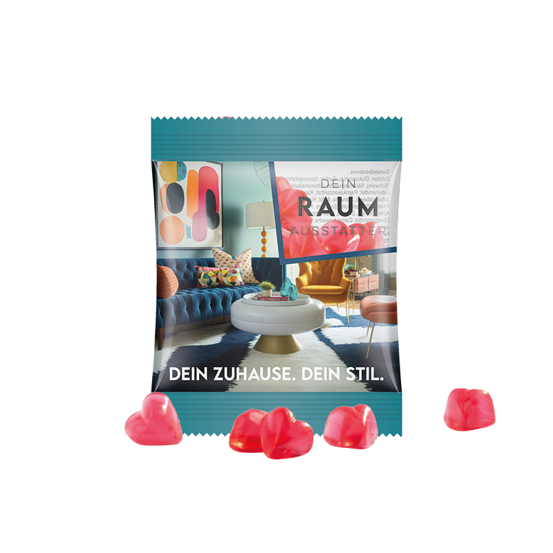 Minitüte 10 g Folie transparent Trolli Fruchtgummi Herz rot Erdbeergeschmack Minitüte 10 g Folie transparent Trolli Fruchtgummi Herz rot Erdbeergeschmack
