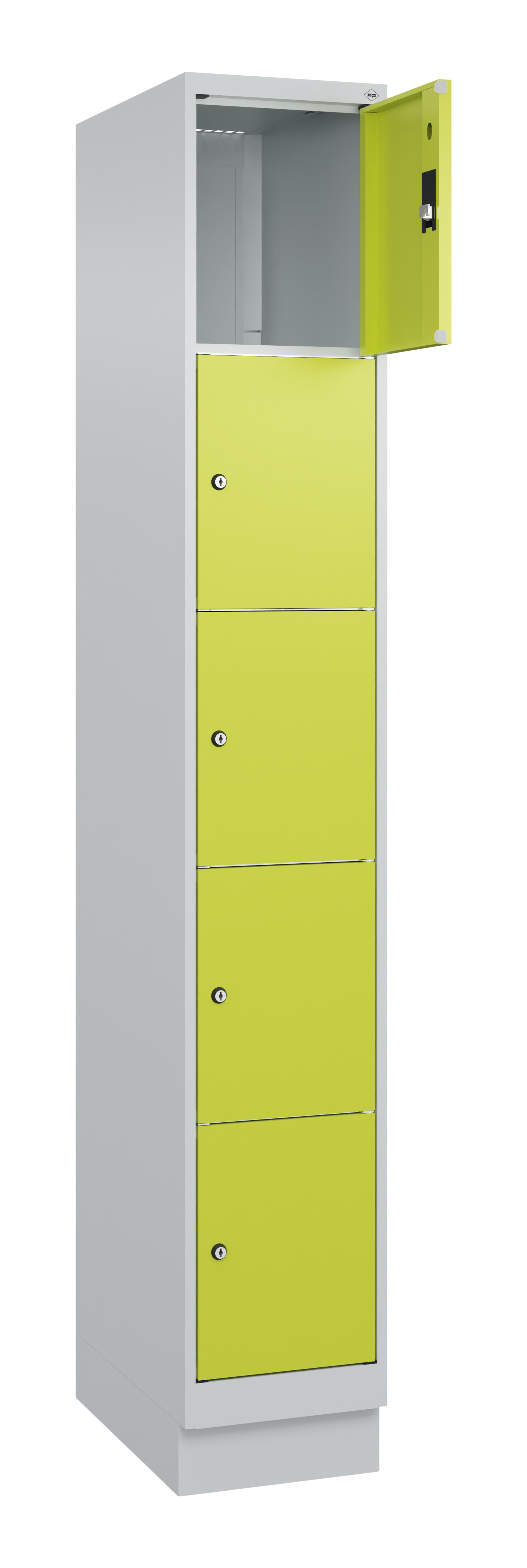 Schließfachschrank Classic Plus, Sockel, 5 Fächer, 1950x300x500mm